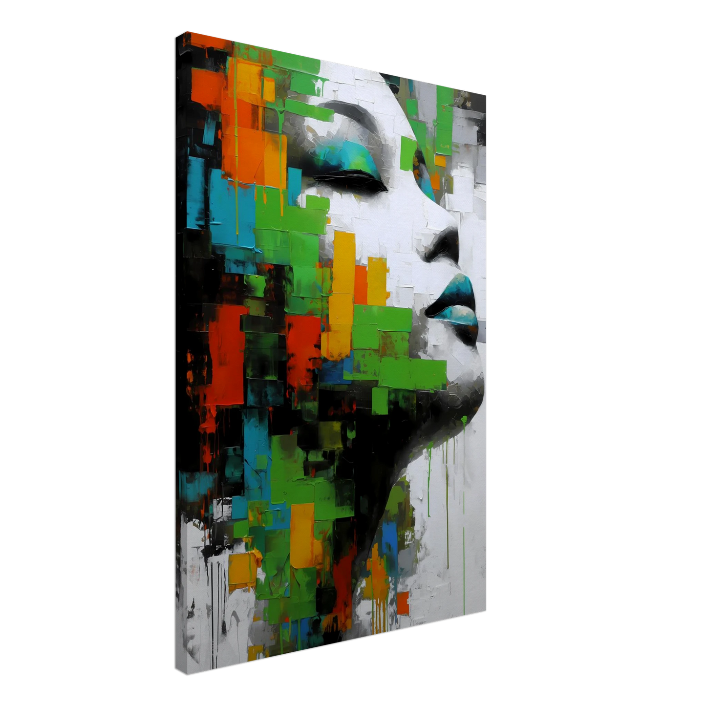 Visage en Éclats Verts — tableau sur toile — vue 2 — art mural STNCL