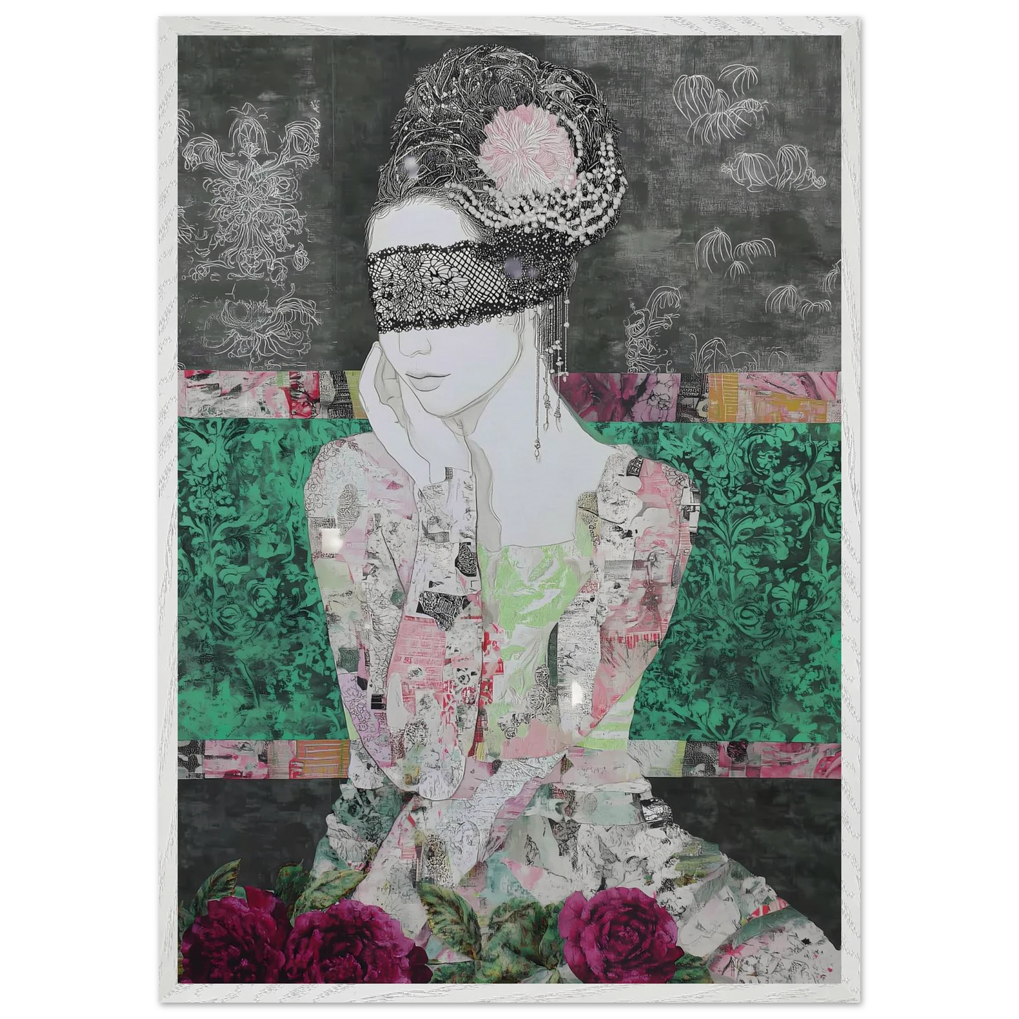 Dame de Dentelle — tableau encadré bois — vue 5 — art mural STNCL