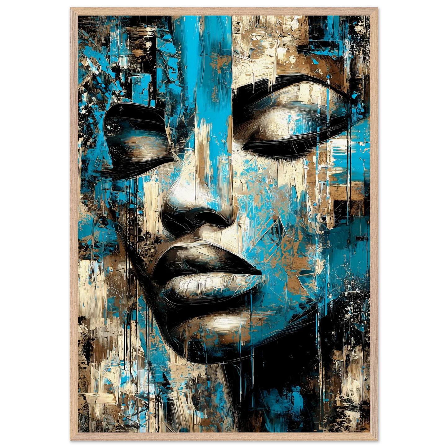 Bleu et Or — tableau encadré bois — vue 6 — art mural STNCL