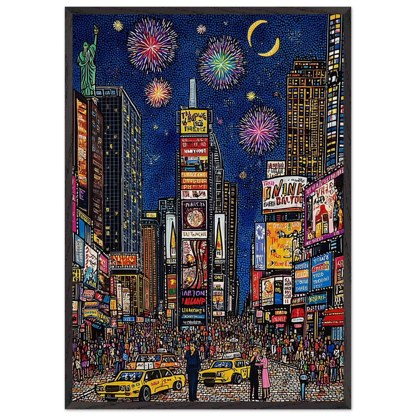 Times Square Feux d'Artifice — tableau encadré bois — art mural STNCL