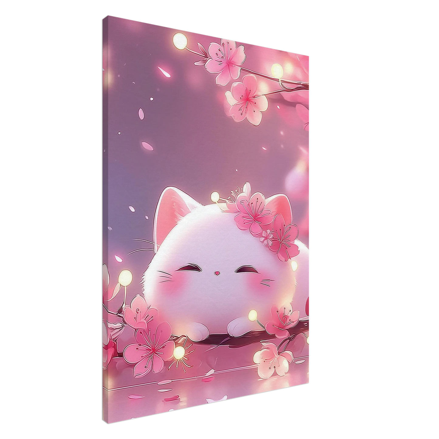 Chaton Sakura Endormi — tableau sur toile — art mural STNCL