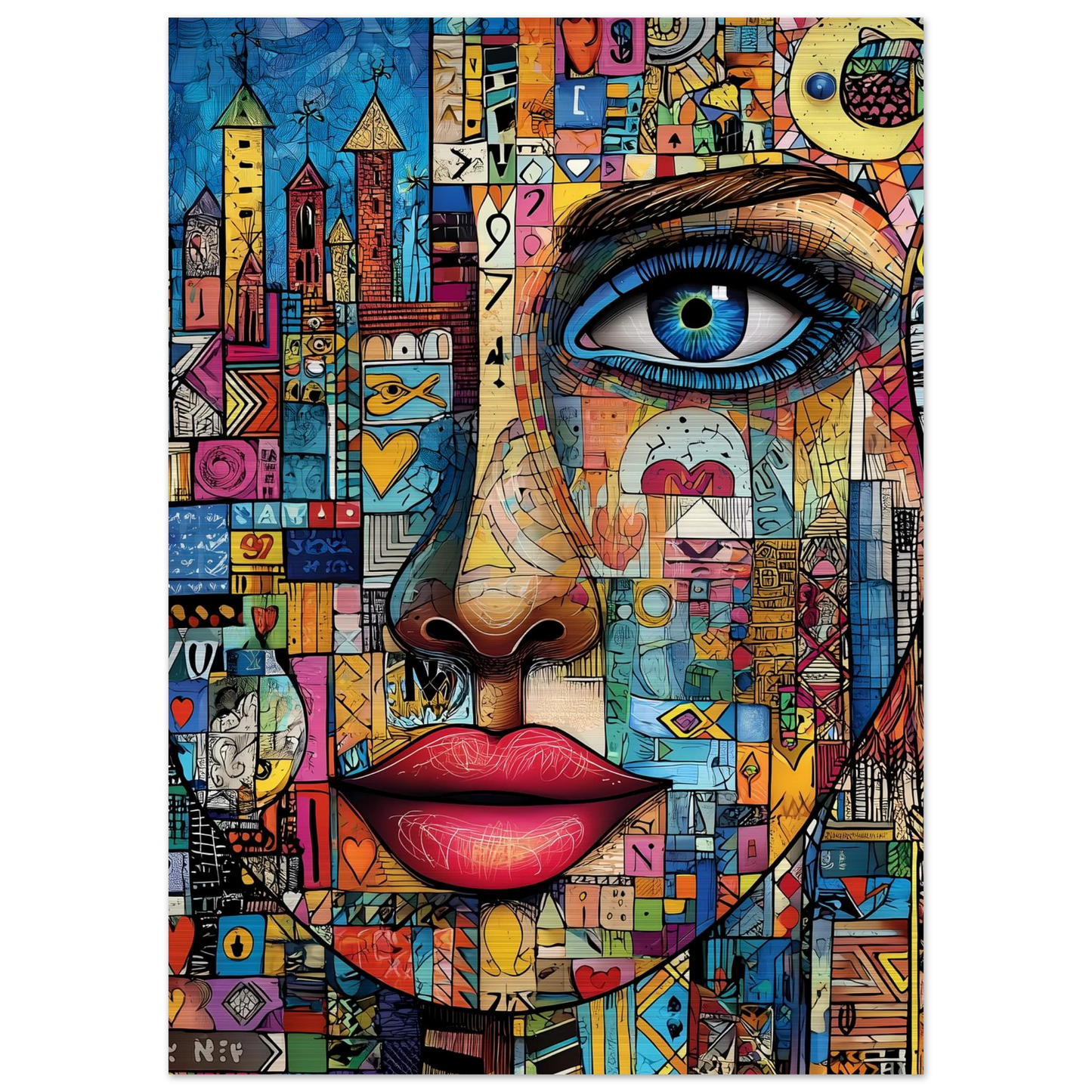 Visage Mosaïque — tableau aluminium — vue 4 — art mural STNCL