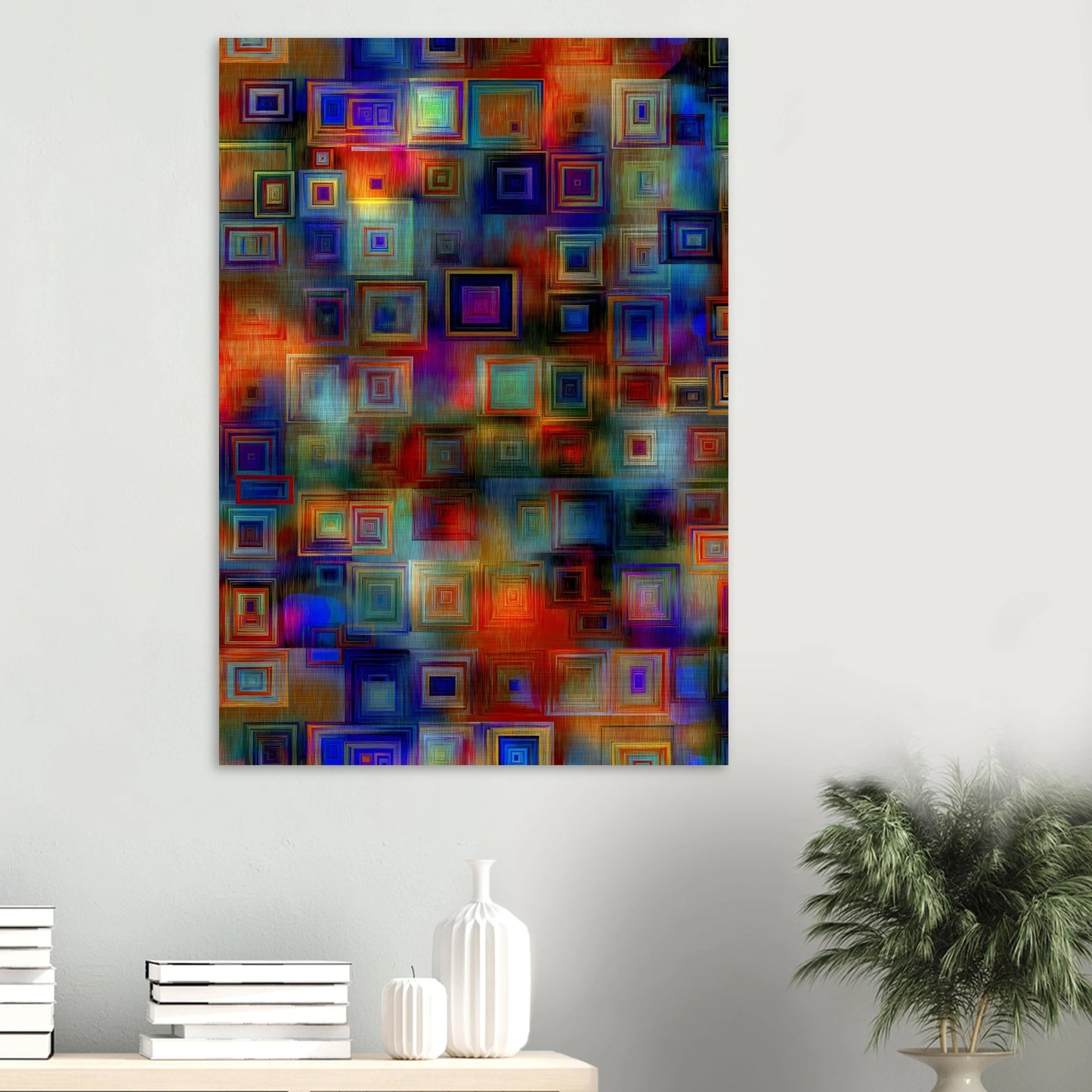 Trame de Carrés — tableau aluminium — vue 6 — art mural STNCL