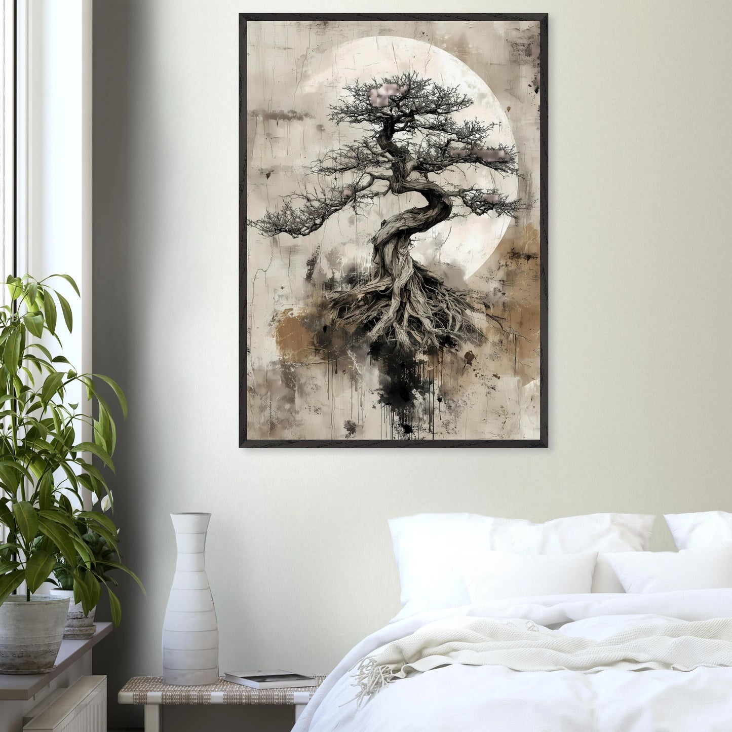 Bonsaï sous la Lune — tableau encadre bois — vue 17 — art mural STNCL