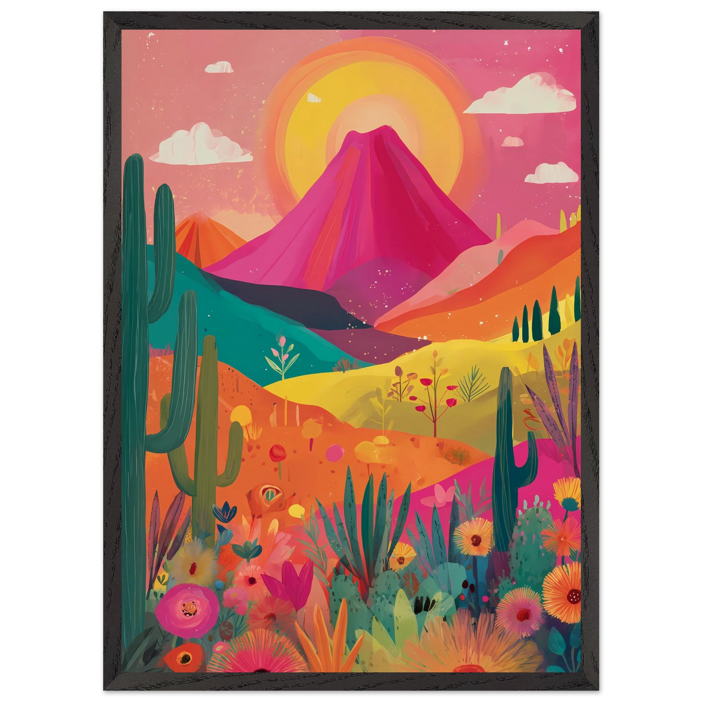 Volcan Fleuri — tableau encadre bois — vue 10 — art mural STNCL