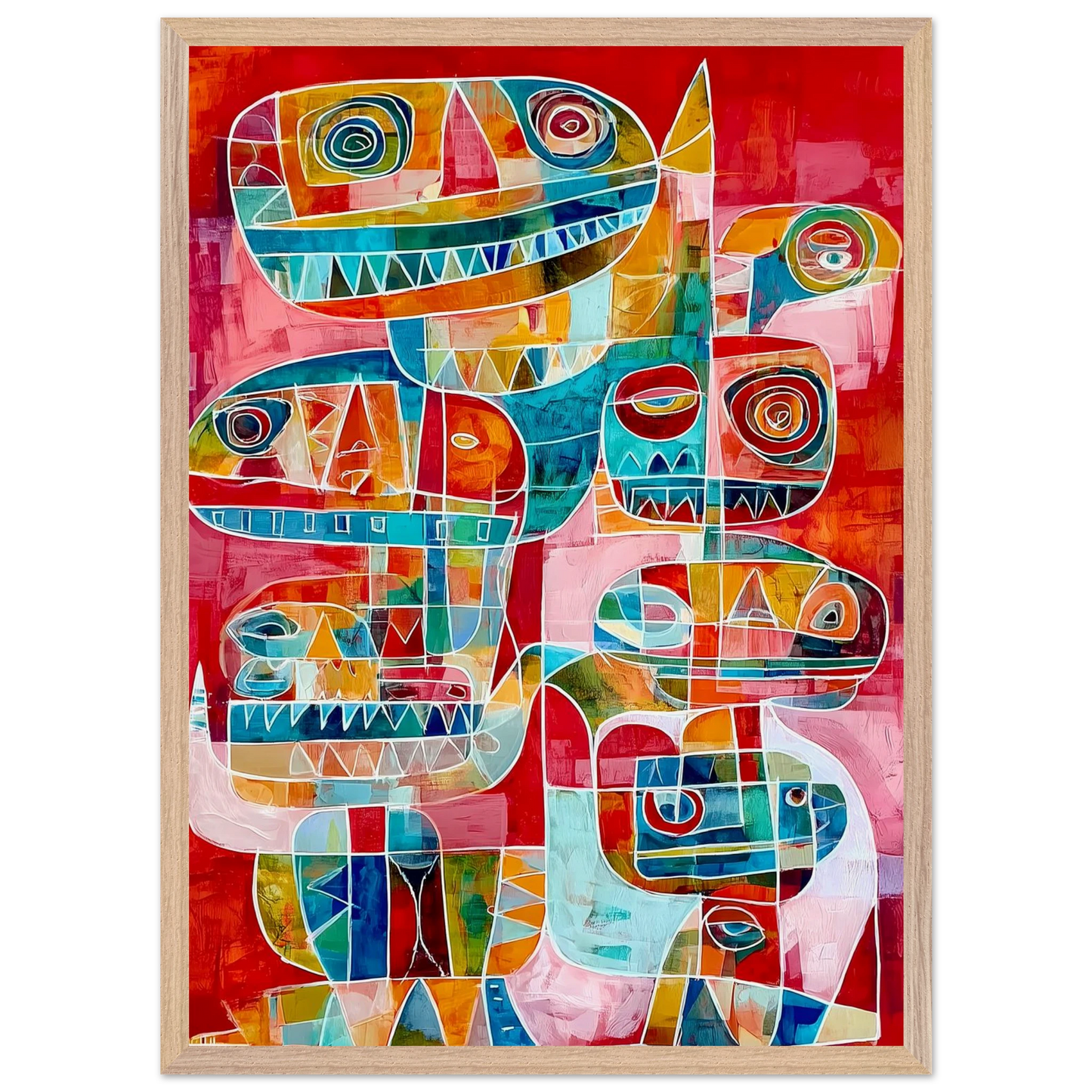 Totems Imbriqués — tableau encadré bois — vue 13 — art mural STNCL