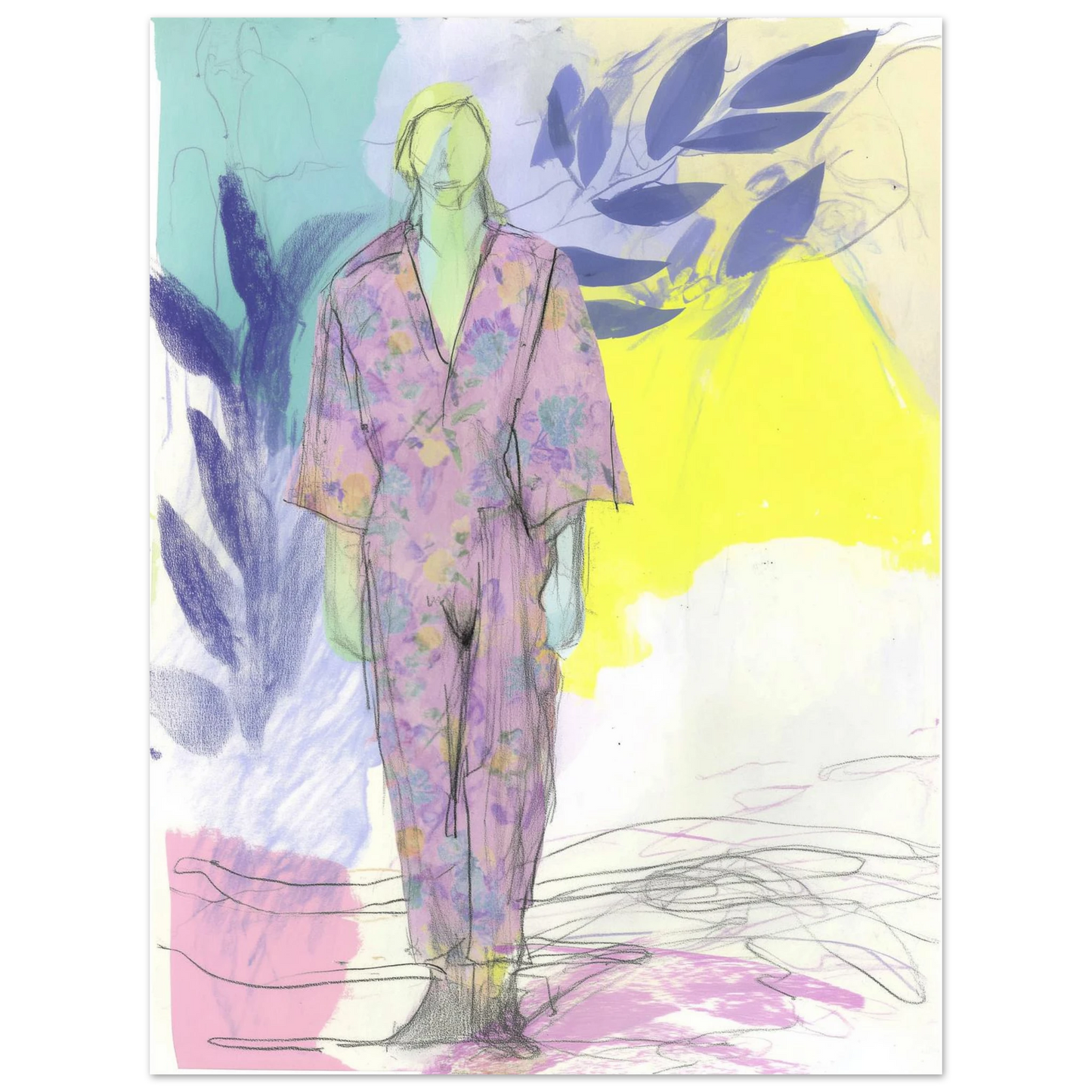Kimono Fleuri sous les Feuilles — tableau aluminium — vue 3 — art mural STNCL