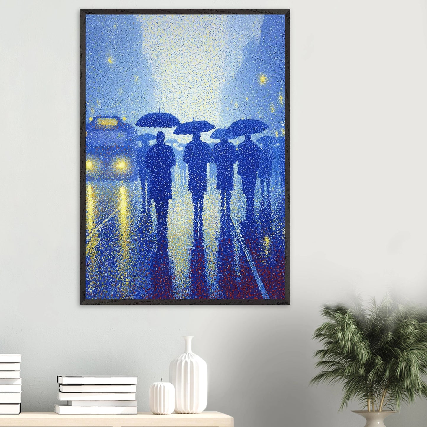 Pluie de Néon Bleu — tableau encadré bois — vue 16 — art mural STNCL
