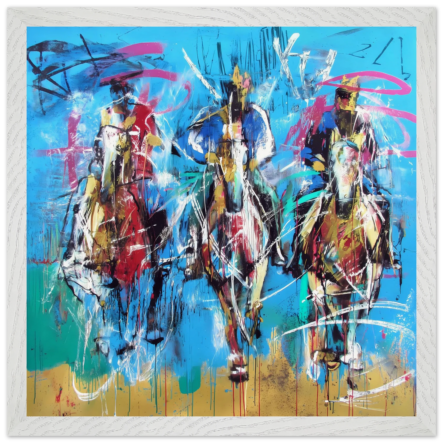 Trois Cavaliers — tableau encadré bois — vue 9 — art mural STNCL