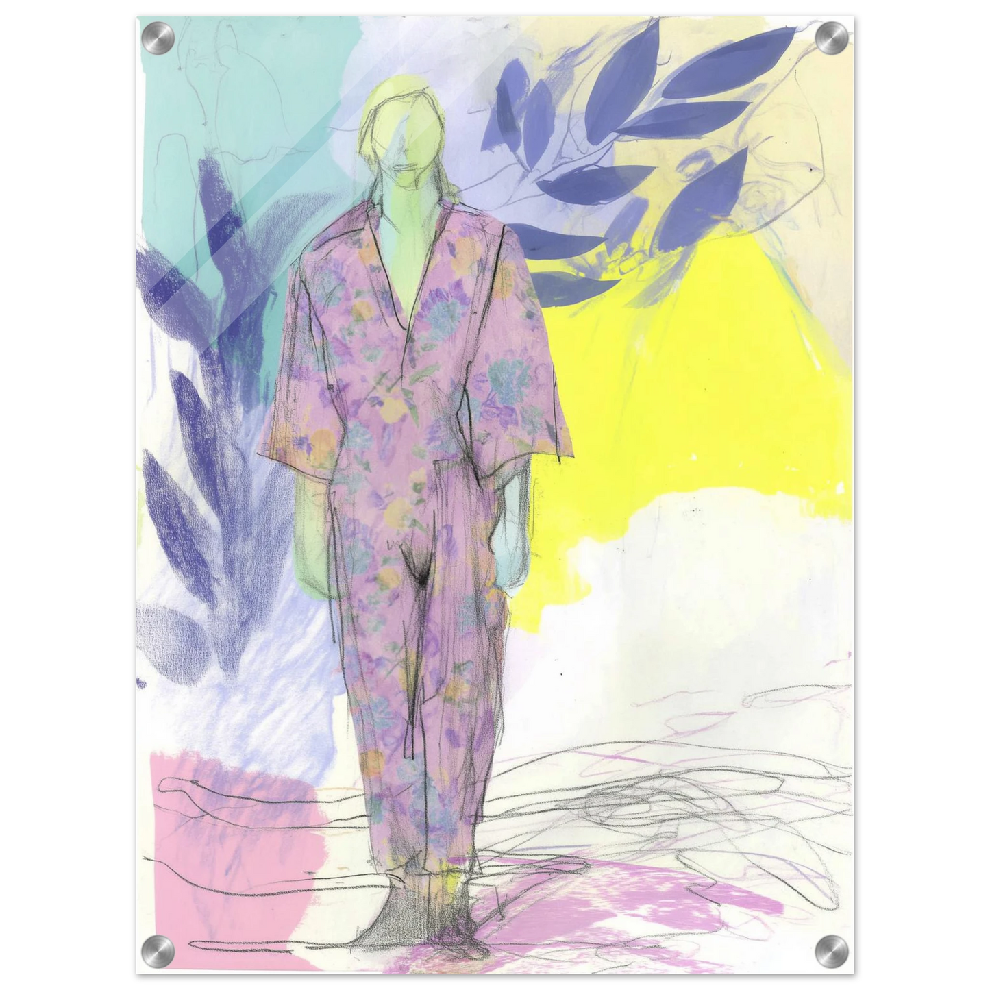 Kimono Fleuri sous les Feuilles — tableau plexiglas — vue 3 — art mural STNCL