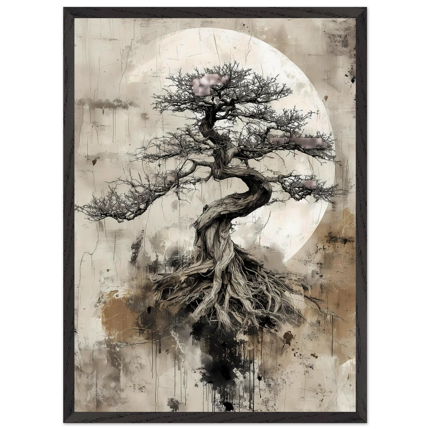 Bonsaï sous la Lune — tableau encadre bois — vue 10 — art mural STNCL