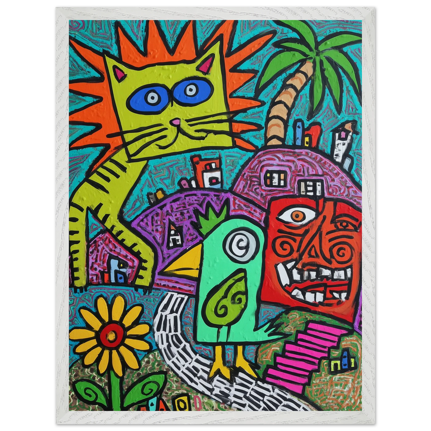 La Fête du Chat Solaire — tableau encadré bois — vue 7 — art mural STNCL