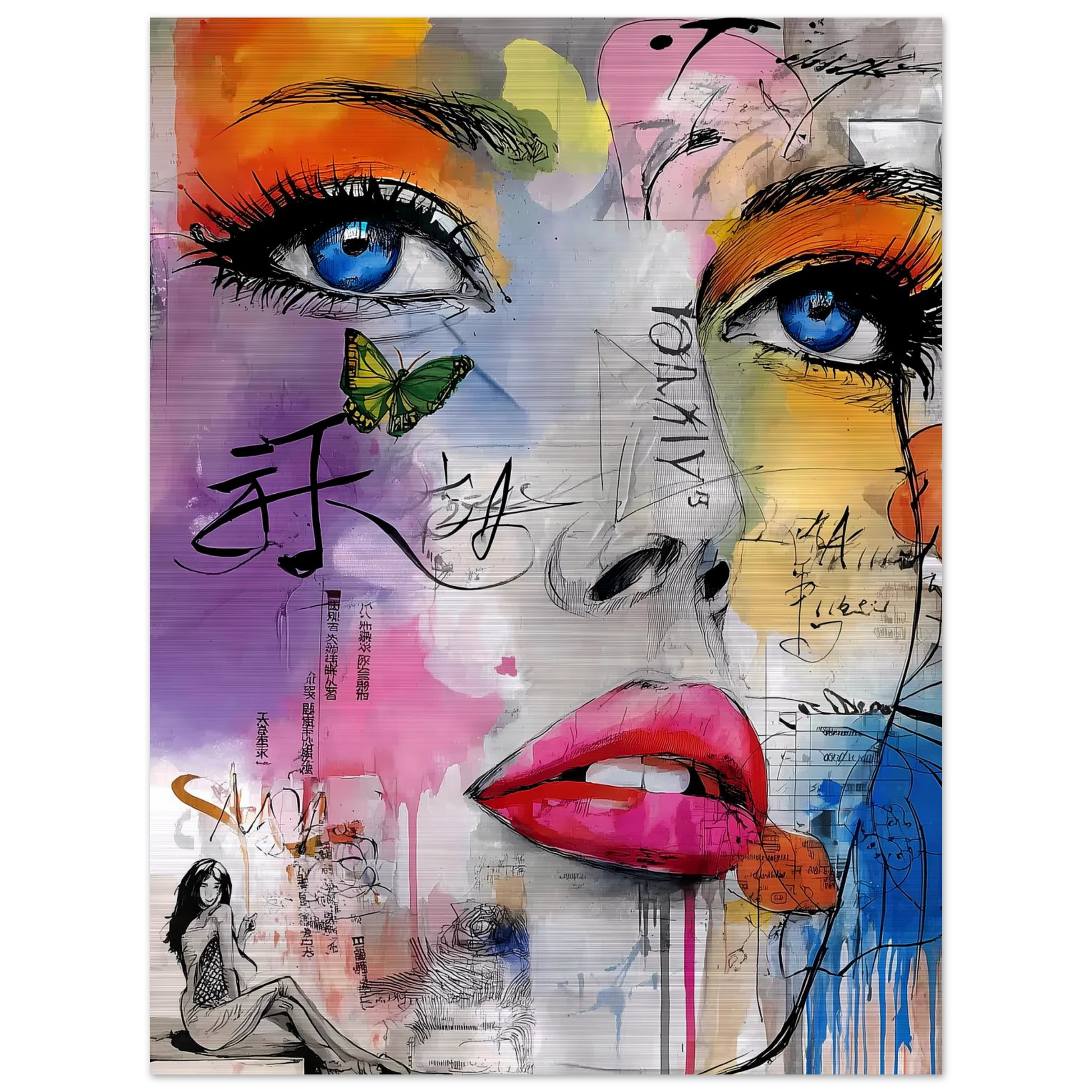 Papillon et Idéogrammes — tableau aluminium — vue 5 — art mural STNCL
