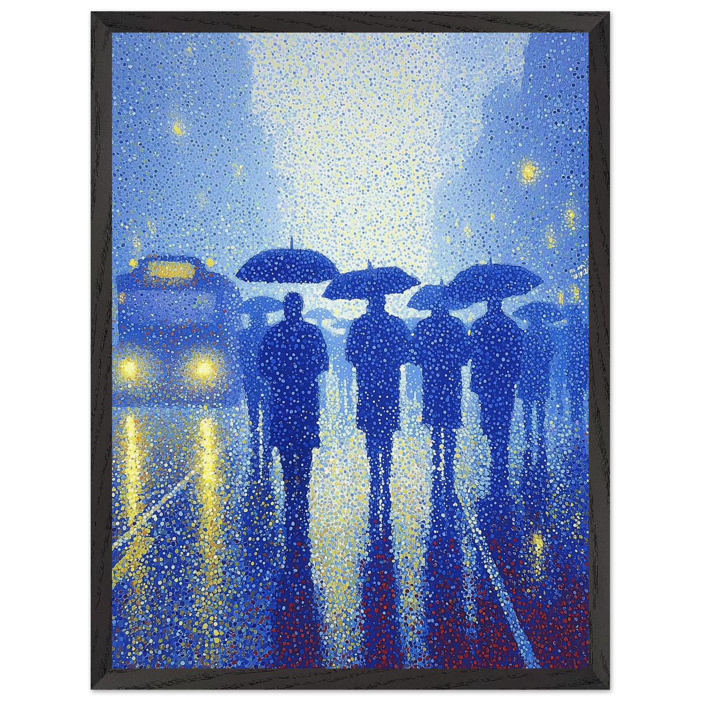 Pluie de Néon Bleu — tableau encadré bois — vue 2 — art mural STNCL