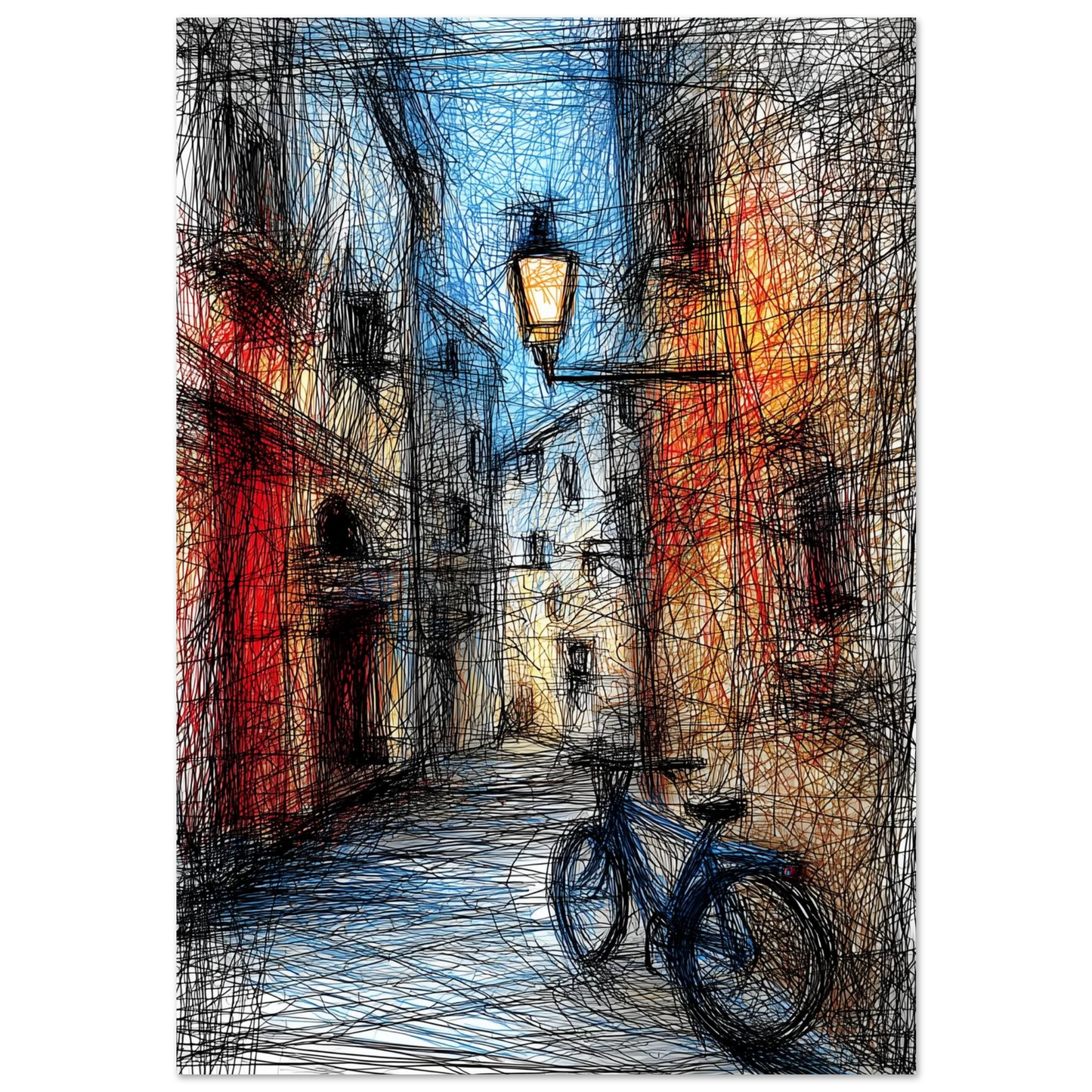 Ruelle au Lampadaire Ancien — tableau aluminium — art mural STNCL