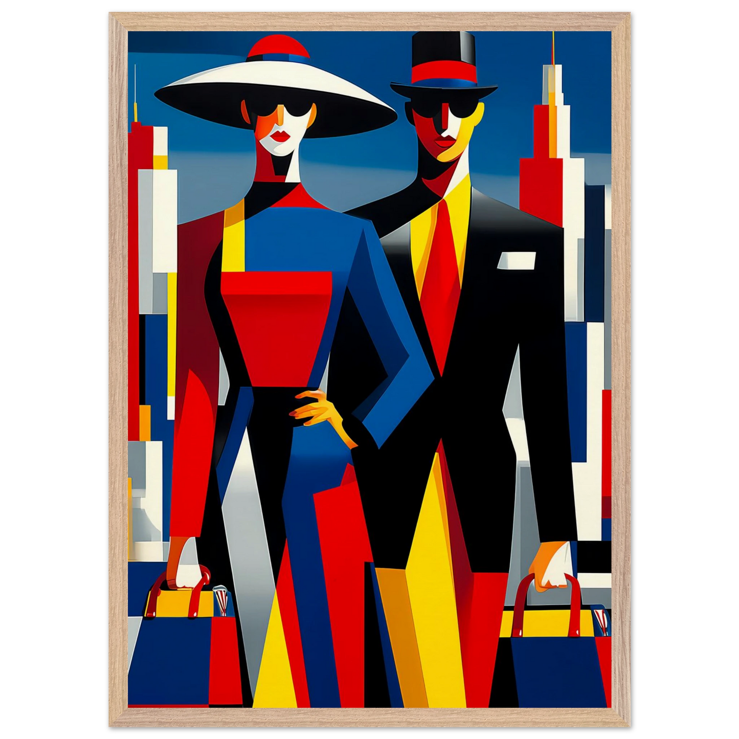 Le Couple en Ville — tableau encadré bois — vue 13 — art mural STNCL