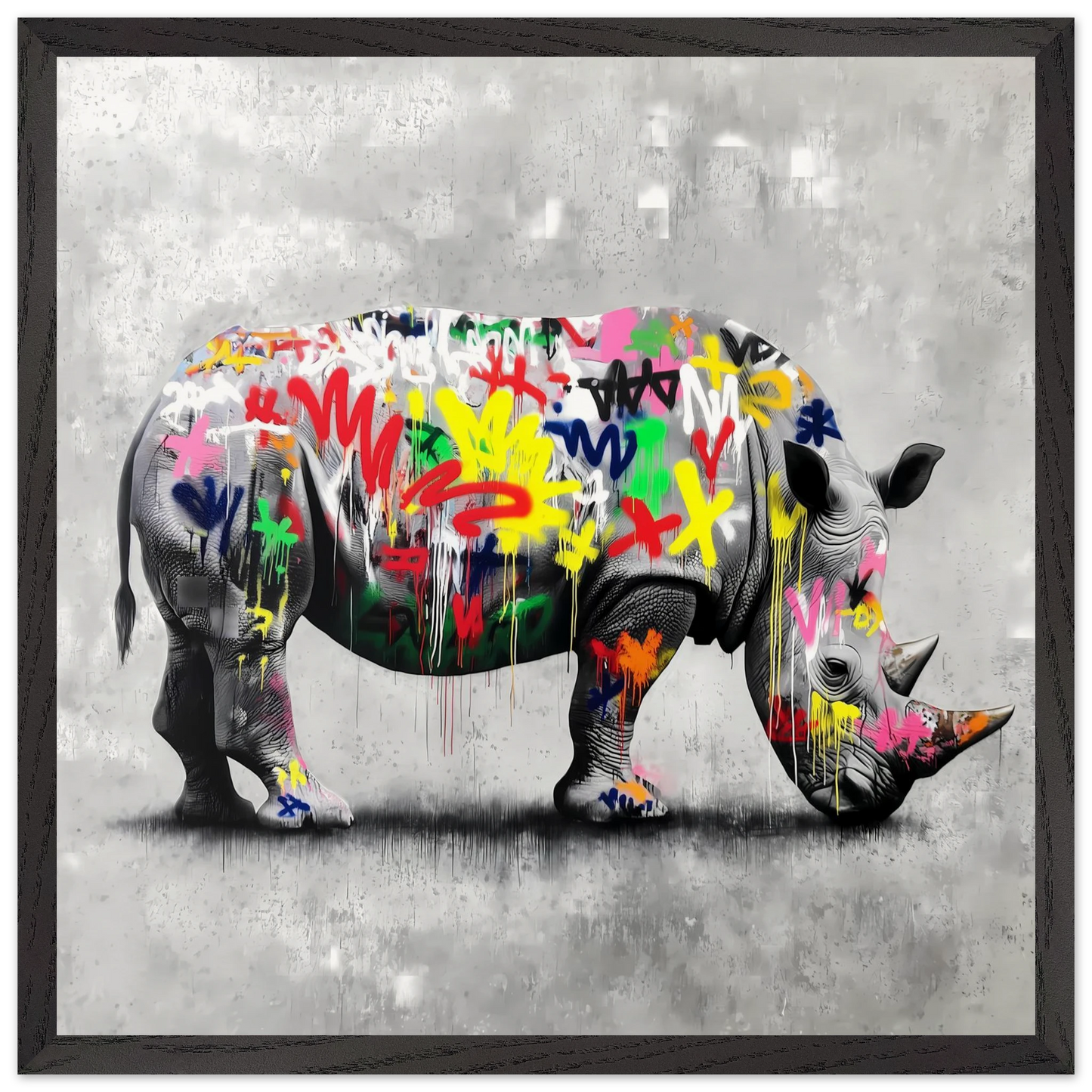 Rhinocéros Bombé — tableau encadré bois — vue 8 — art mural STNCL