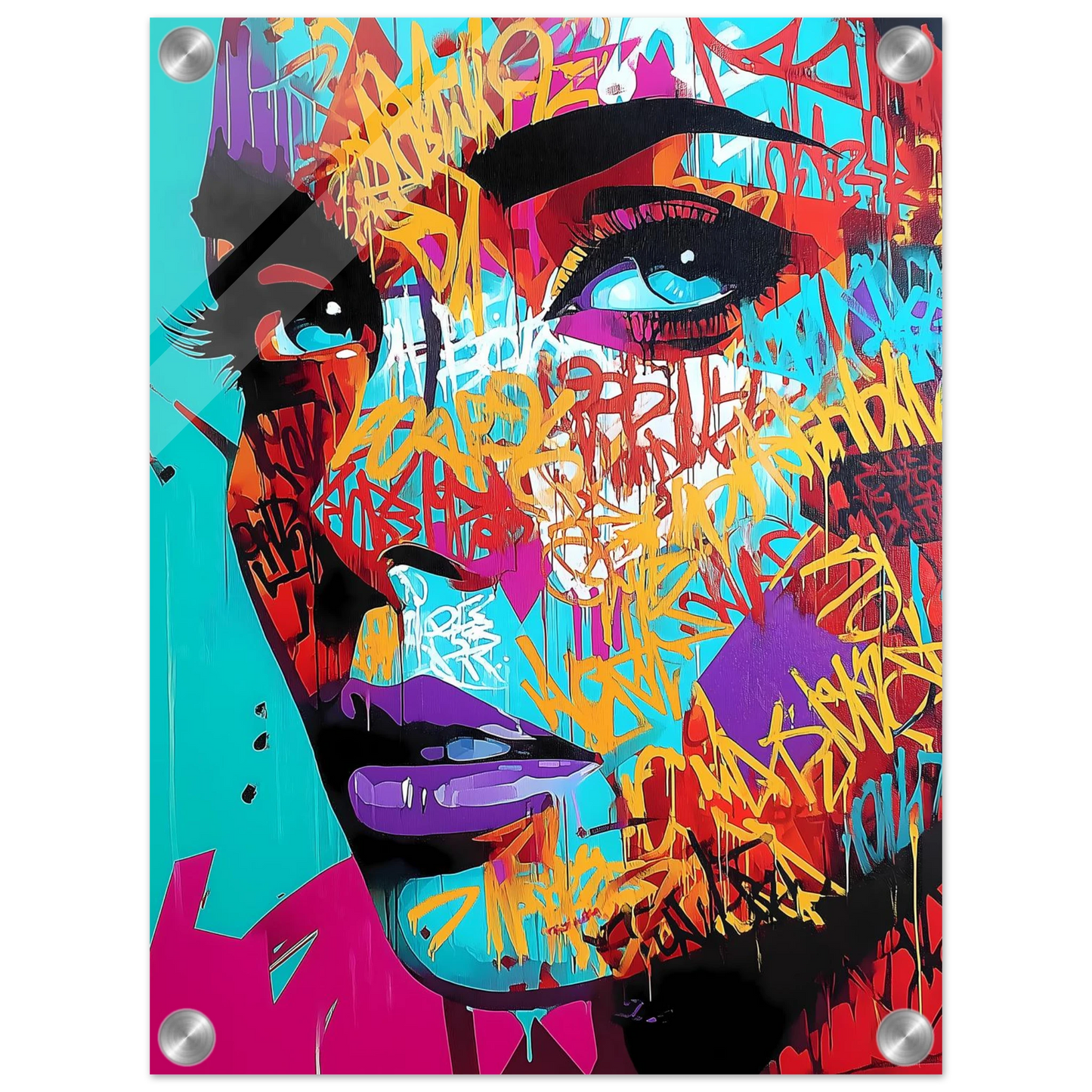Lettres sur le Visage — tableau plexiglas — vue 3 — art mural STNCL