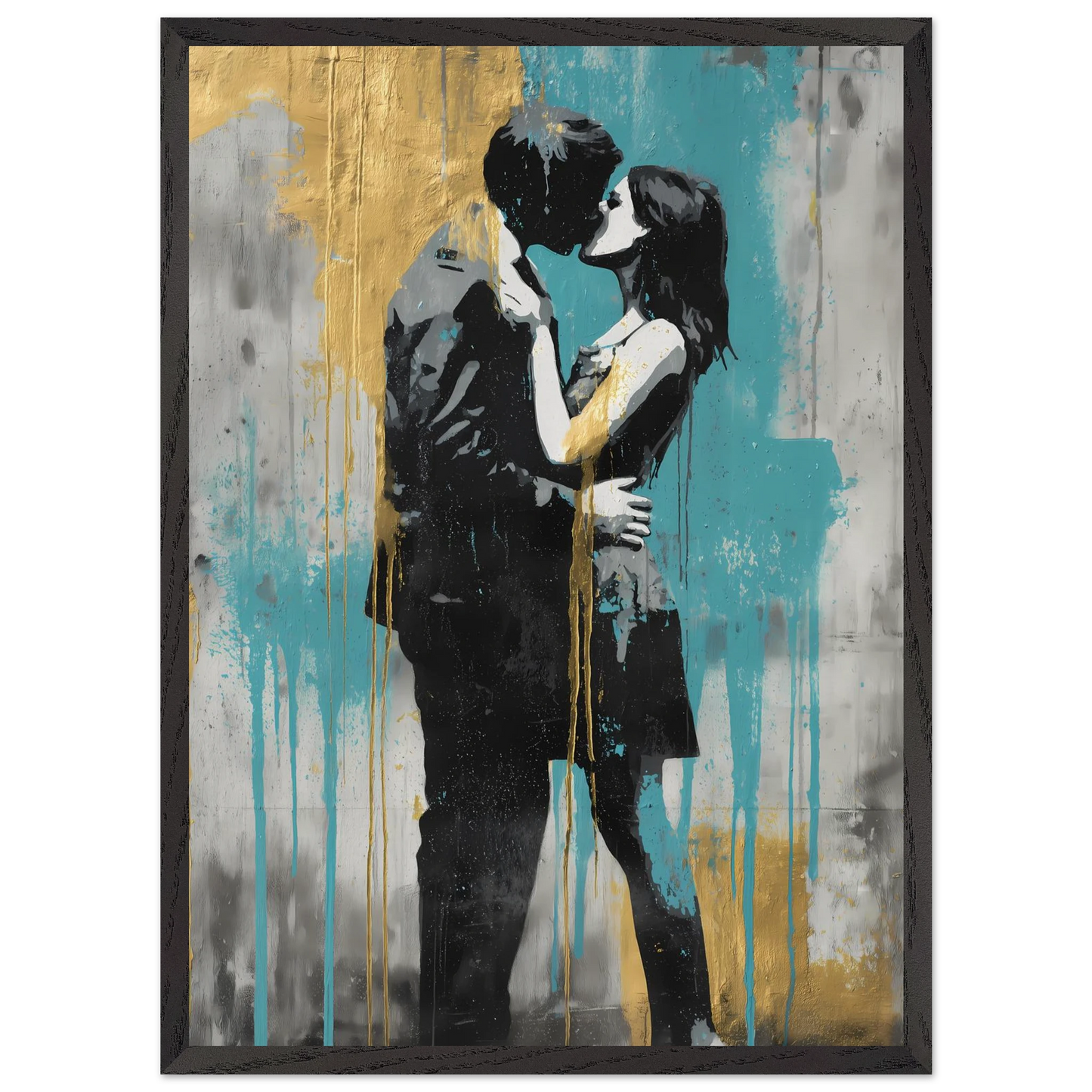 Baiser au Pochoir — tableau encadré bois — vue 10 — art mural STNCL