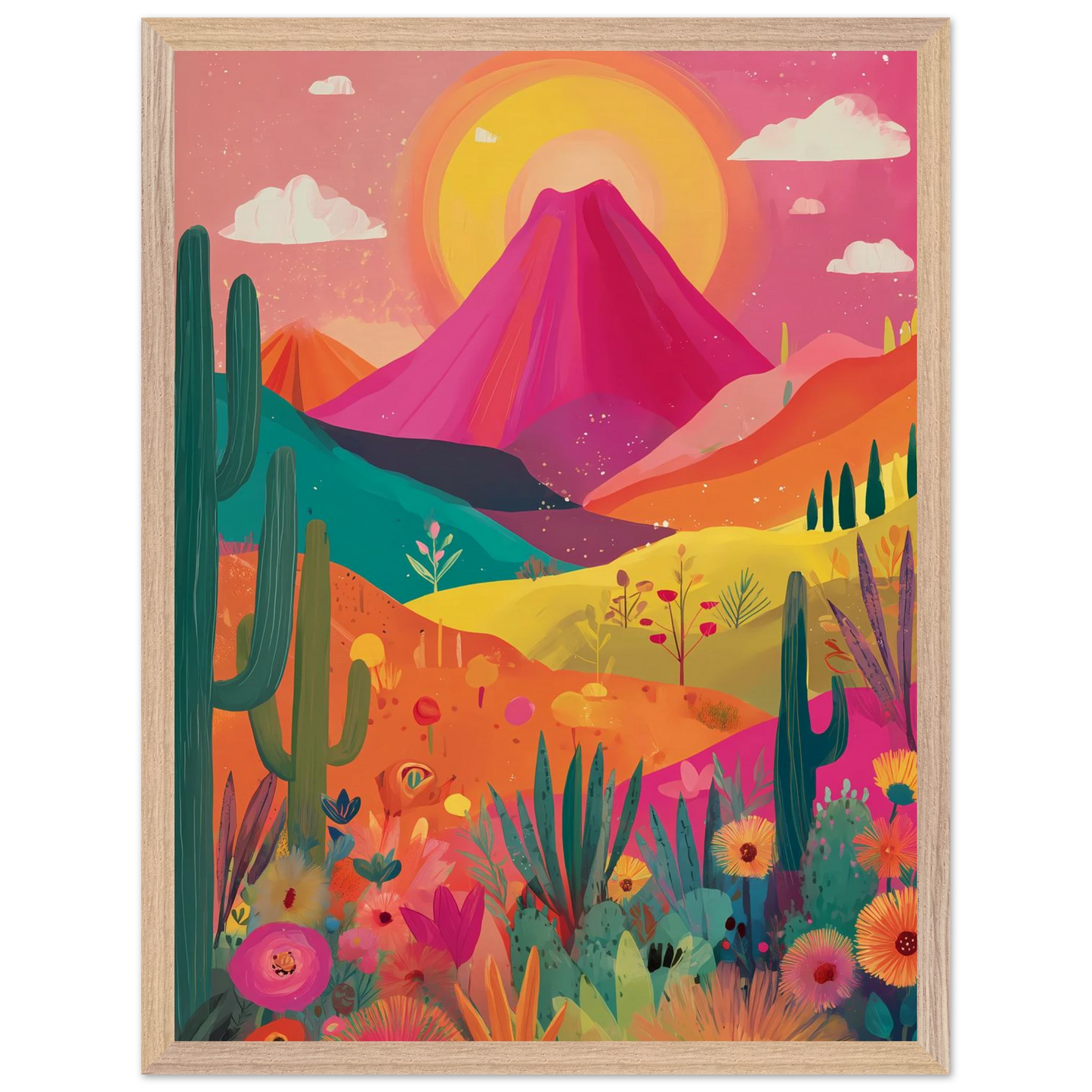 Volcan Fleuri — tableau encadre bois — vue 3 — art mural STNCL