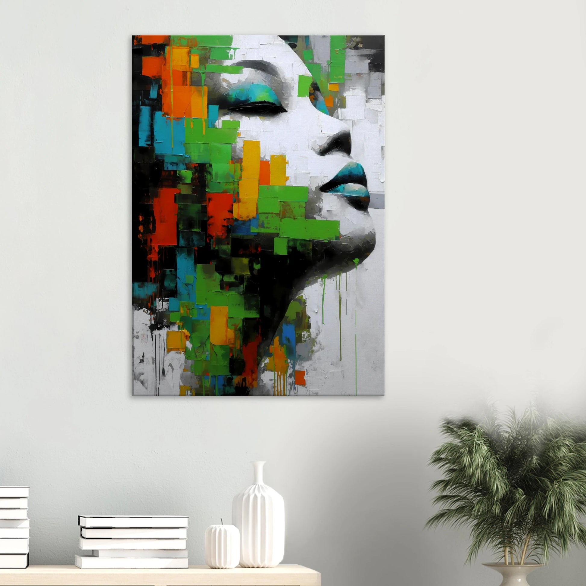 Visage en Éclats Verts — tableau sur toile — vue 6 — art mural STNCL