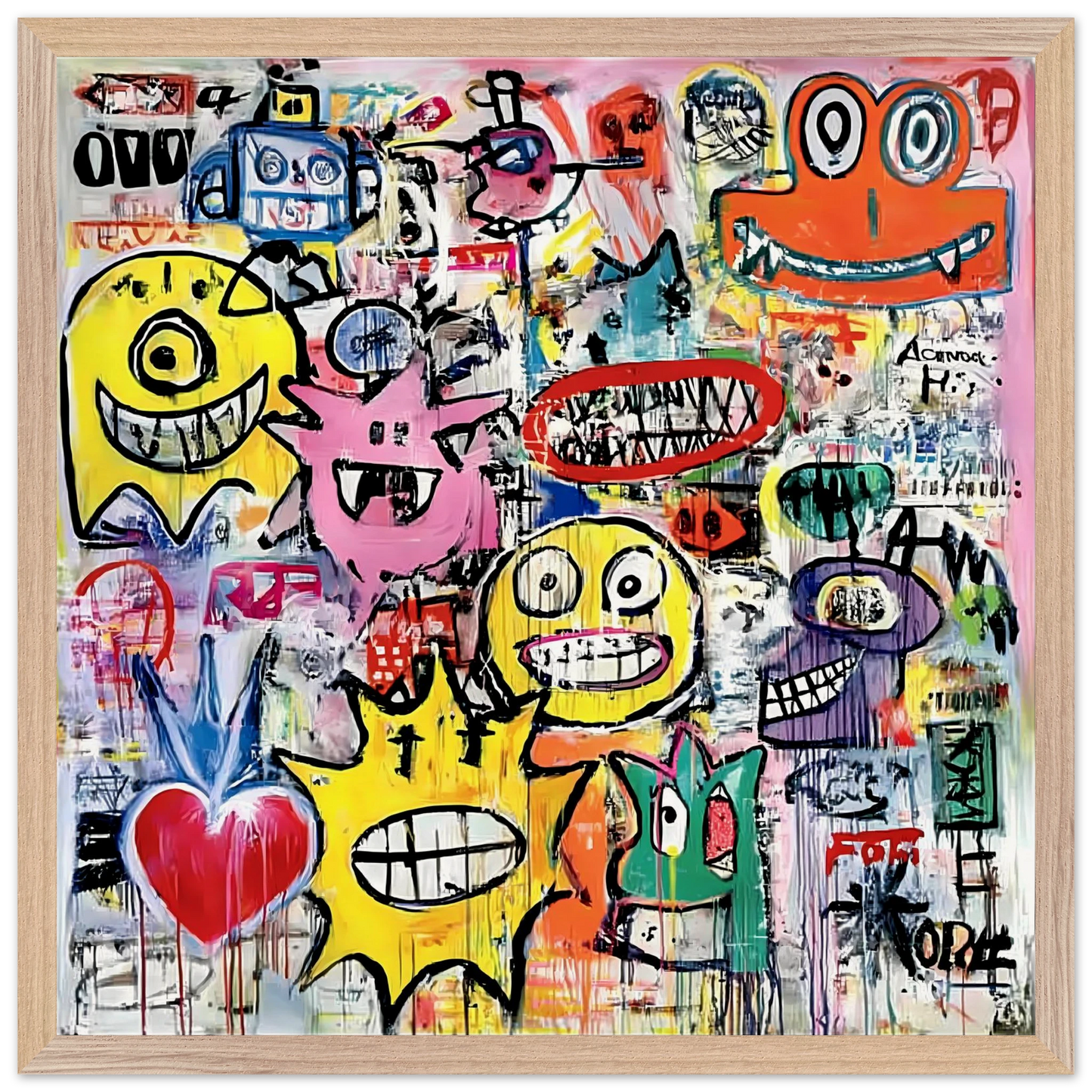 Le Mur aux Monstres — tableau encadré bois — vue 3 — art mural STNCL