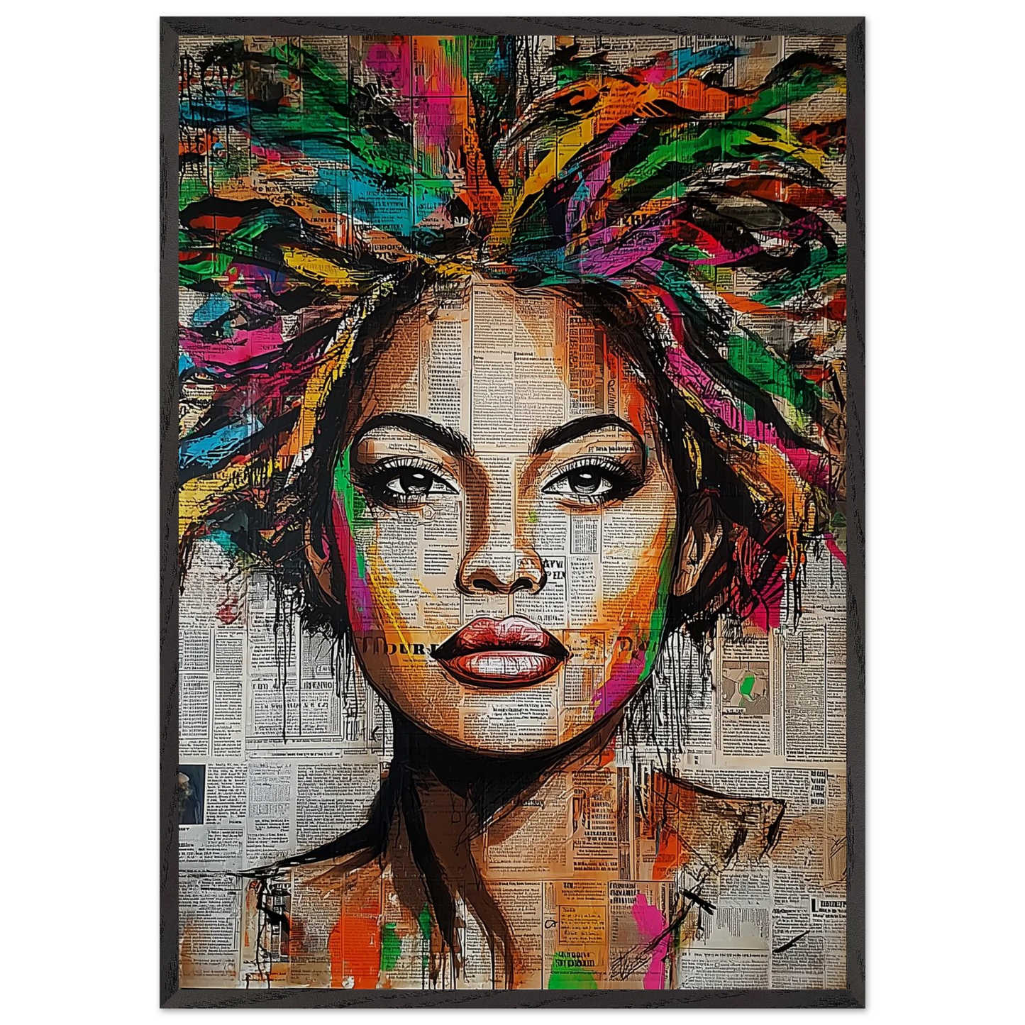 Visage aux Mille Couleurs — tableau encadré bois — art mural STNCL