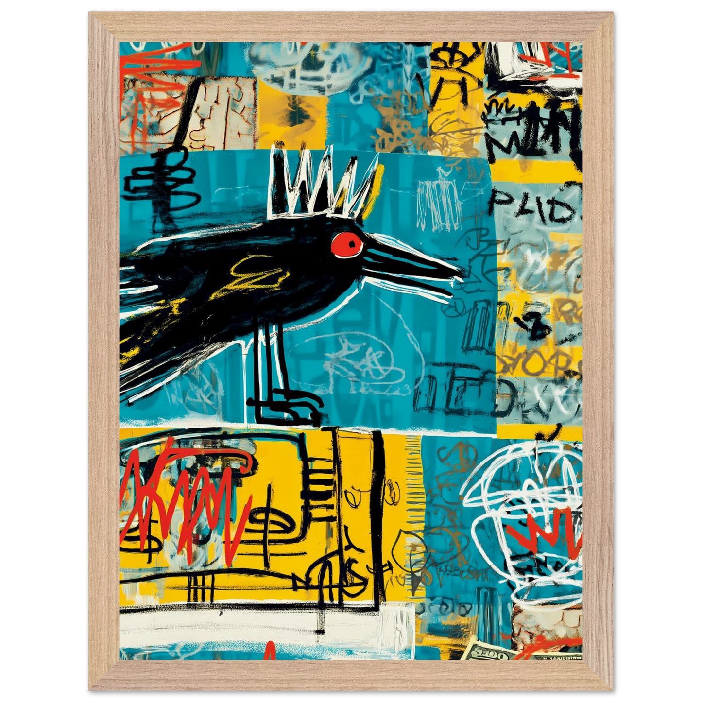 Corbeau Couronné — tableau encadré bois — vue 12 — art mural STNCL