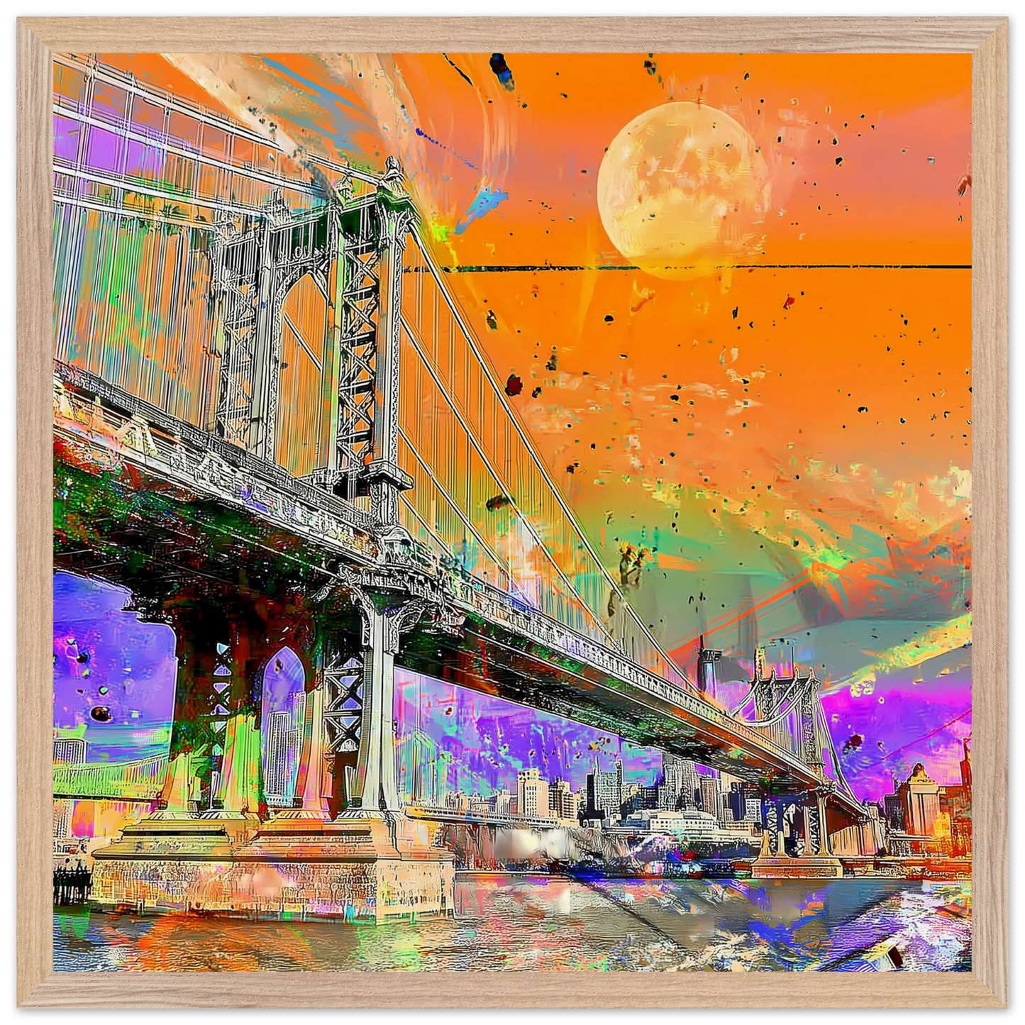 Pont sous la Lune — tableau encadre bois — vue 3 — art mural STNCL