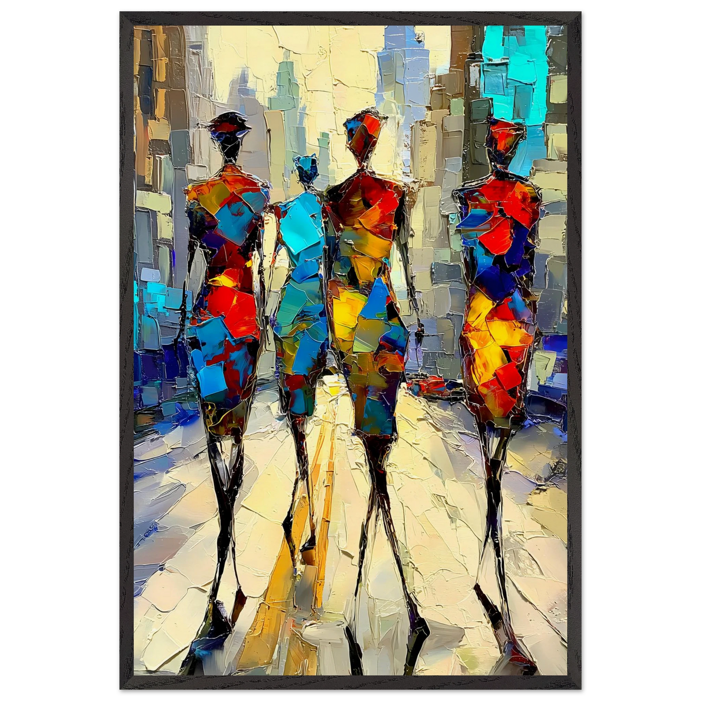 Silhouettes en Mosaïque — tableau encadré bois — vue 2 — art mural STNCL