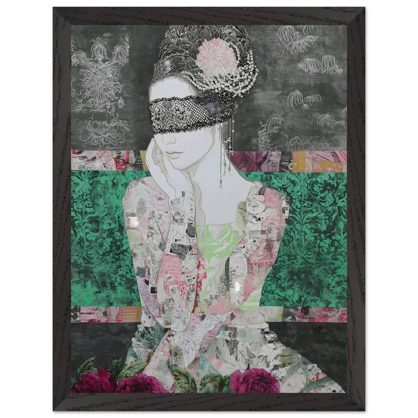 Dame de Dentelle — tableau encadré bois — vue 4 — art mural STNCL