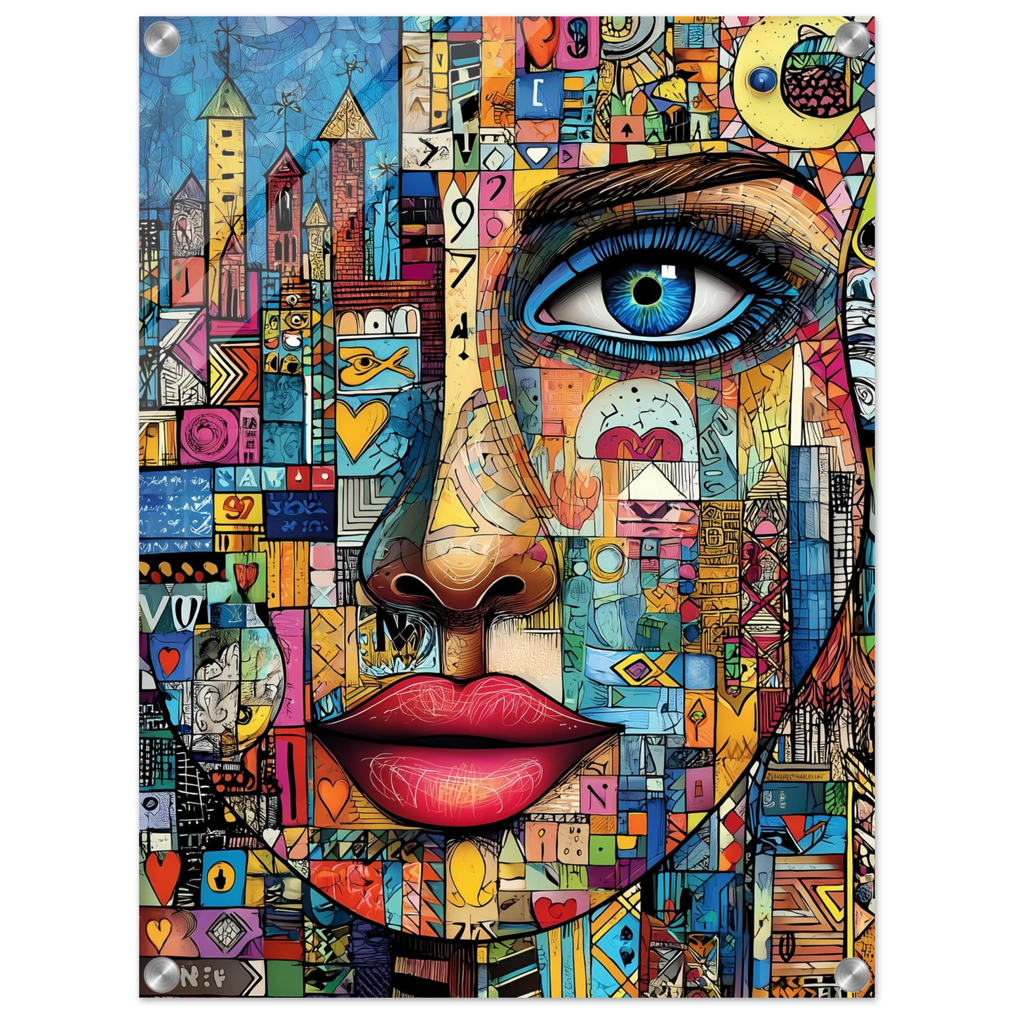 Visage Mosaïque — tableau plexiglas — vue 4 — art mural STNCL