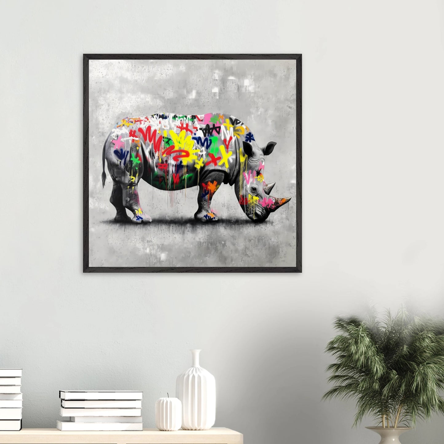 Rhinocéros Bombé — tableau encadré bois — vue 13 — art mural STNCL