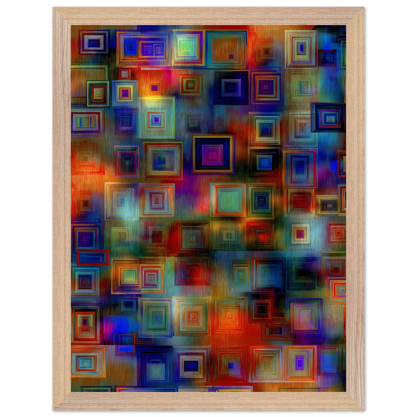 Trame de Carrés — tableau encadré bois — vue 12 — art mural STNCL
