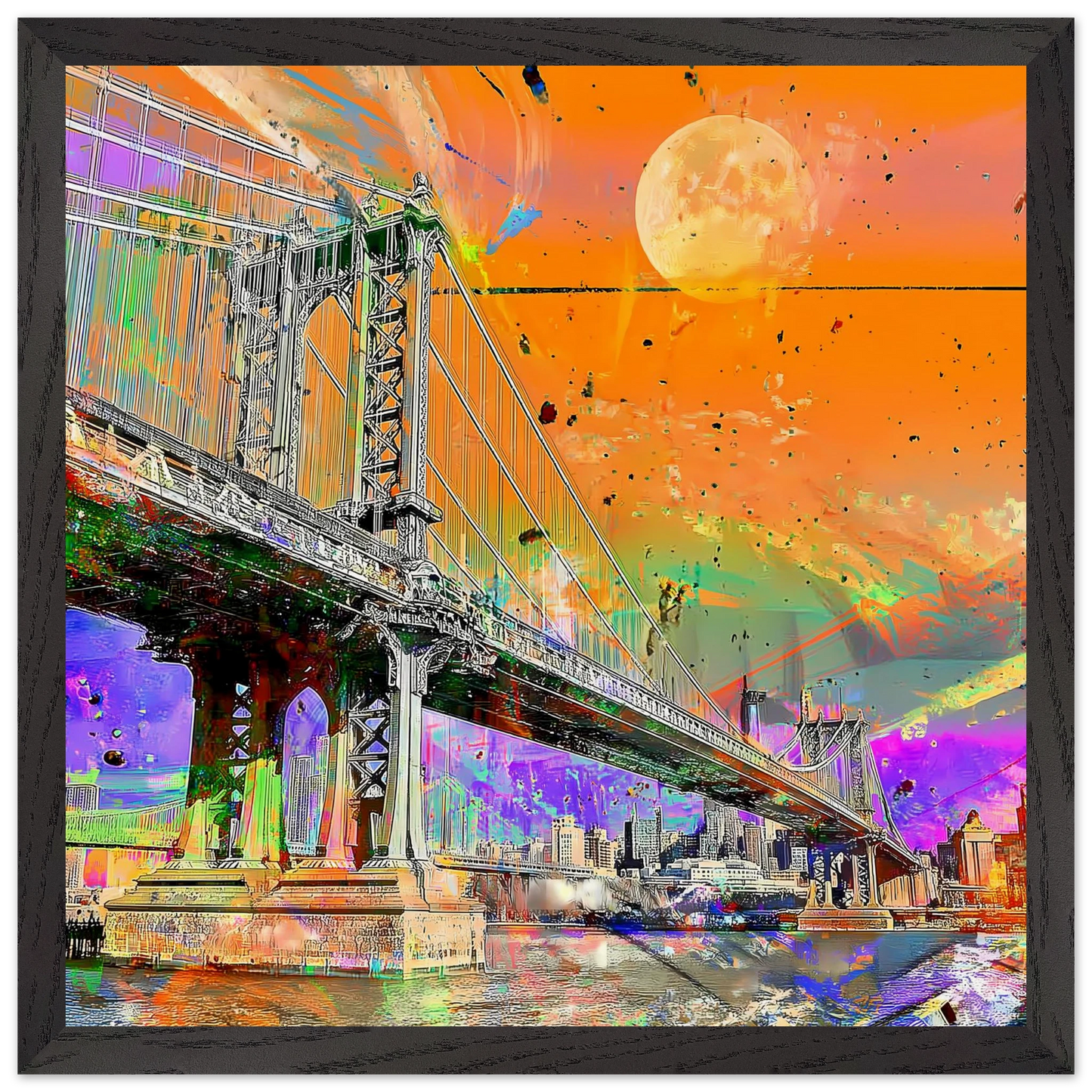 Pont sous la Lune — tableau encadre bois — vue 6 — art mural STNCL