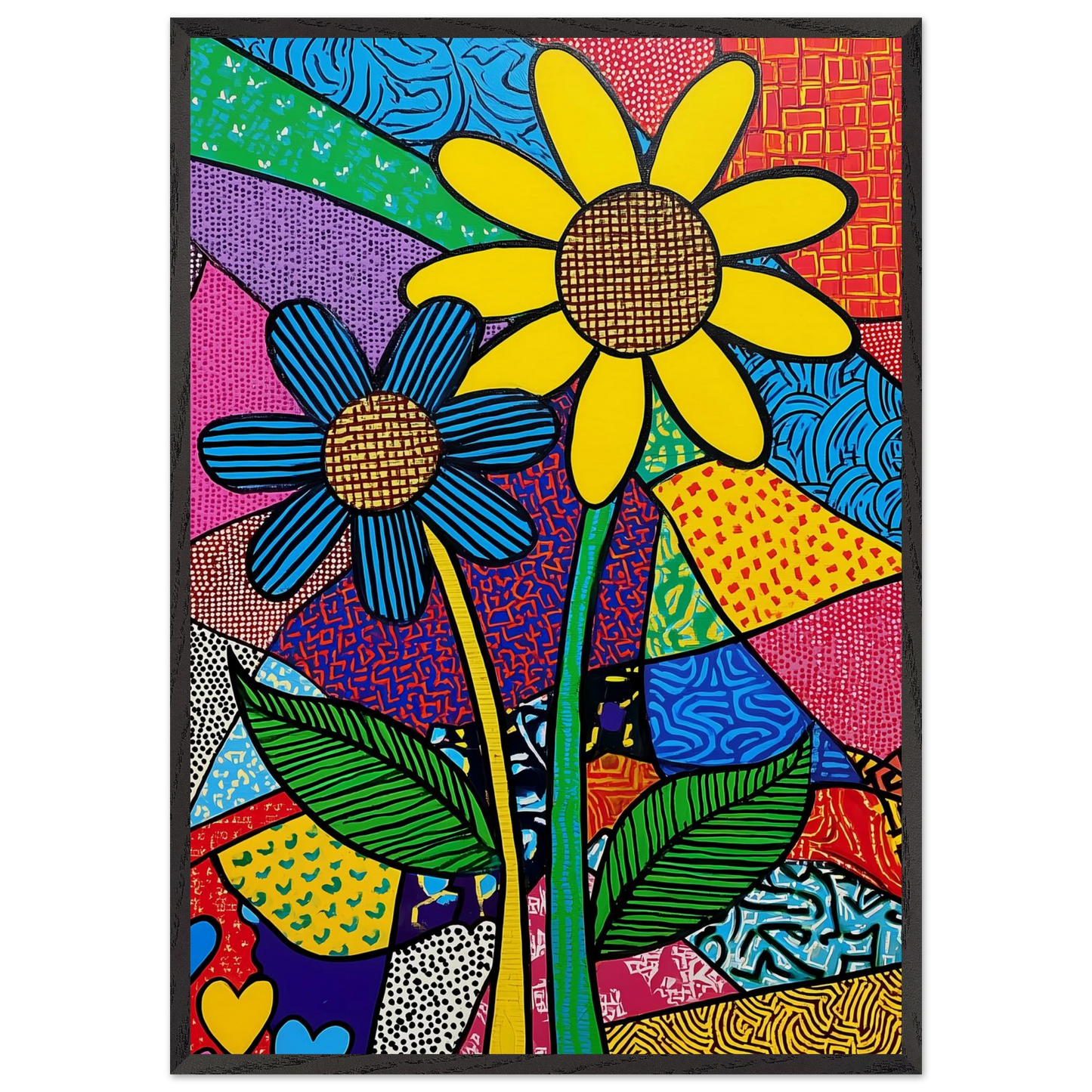 Deux Fleurs en Fête — tableau encadre bois — art mural STNCL
