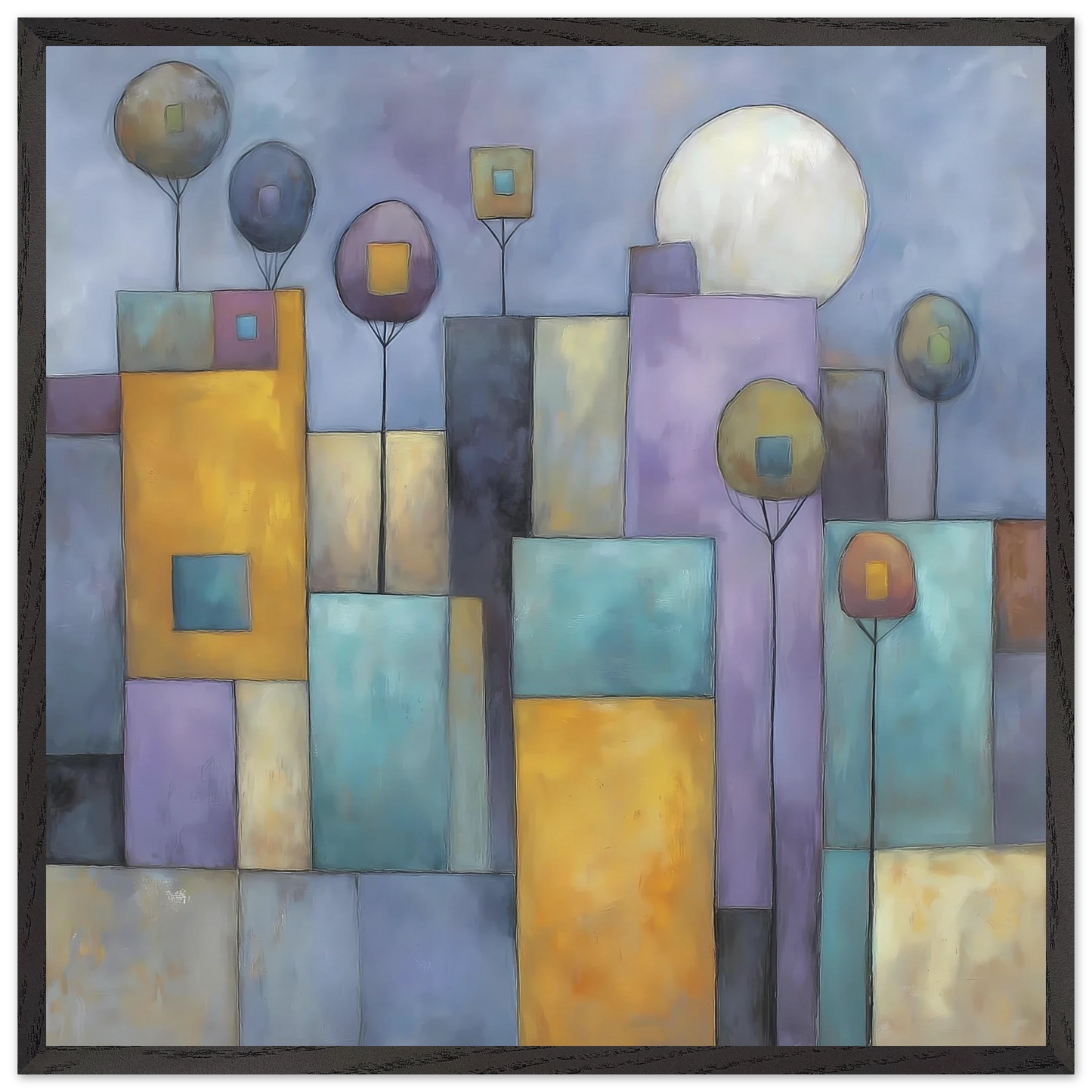 Ville sous la Lune — tableau encadré bois — art mural STNCL