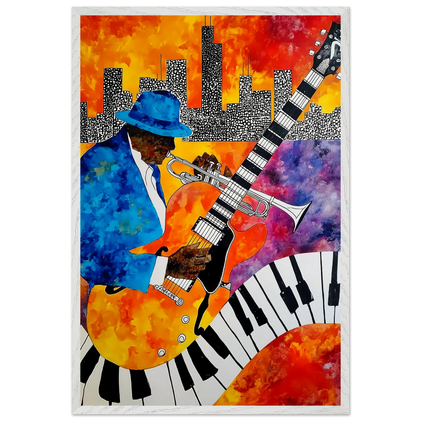 Blues en Ville — tableau encadre bois — vue 7 — art mural STNCL