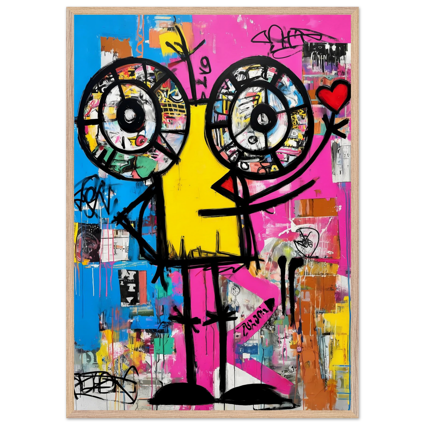 Petit Monstre au Cœur — tableau encadré bois — vue 6 — art mural STNCL
