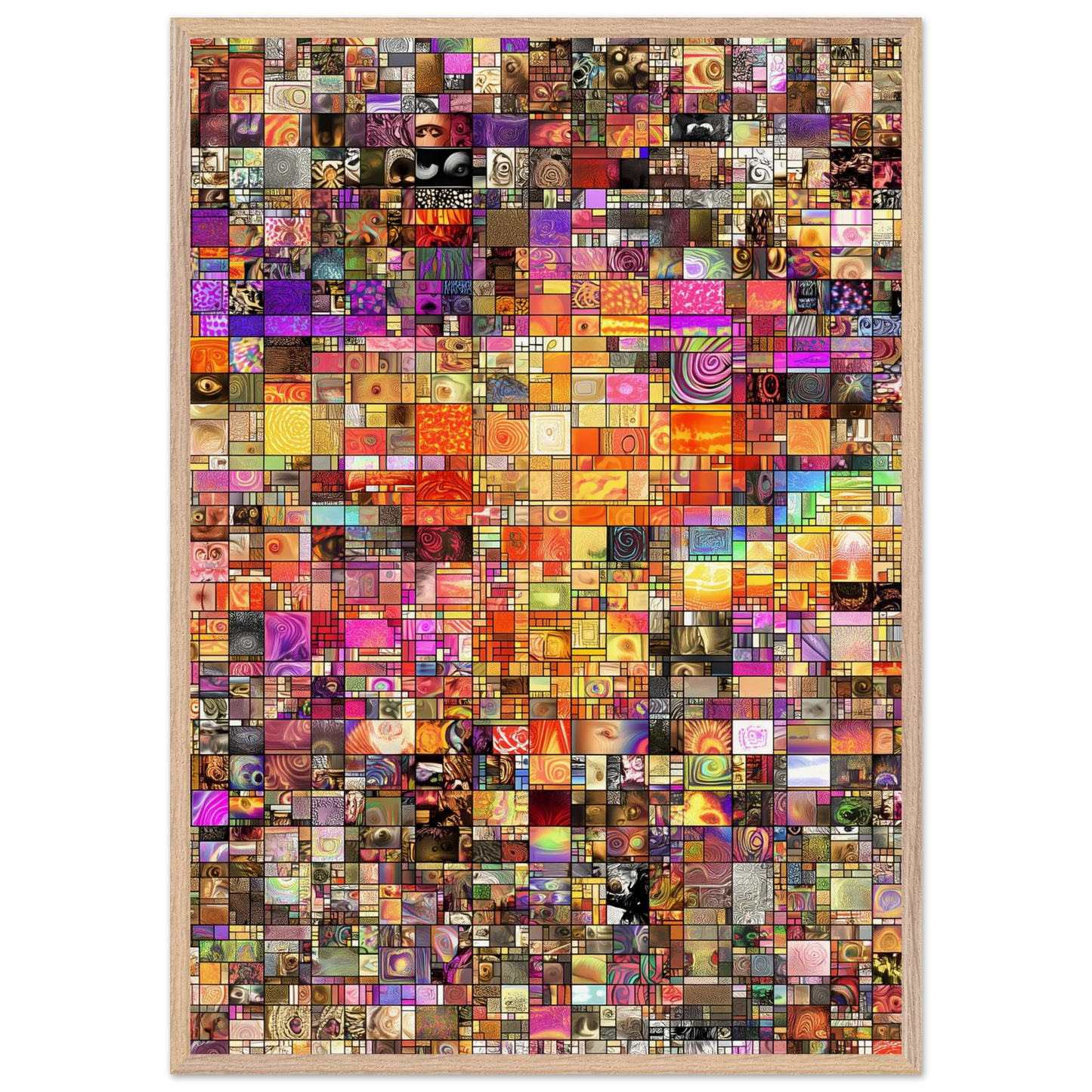 Mosaïque des Mille Mondes — tableau encadré bois — vue 6 — art mural STNCL