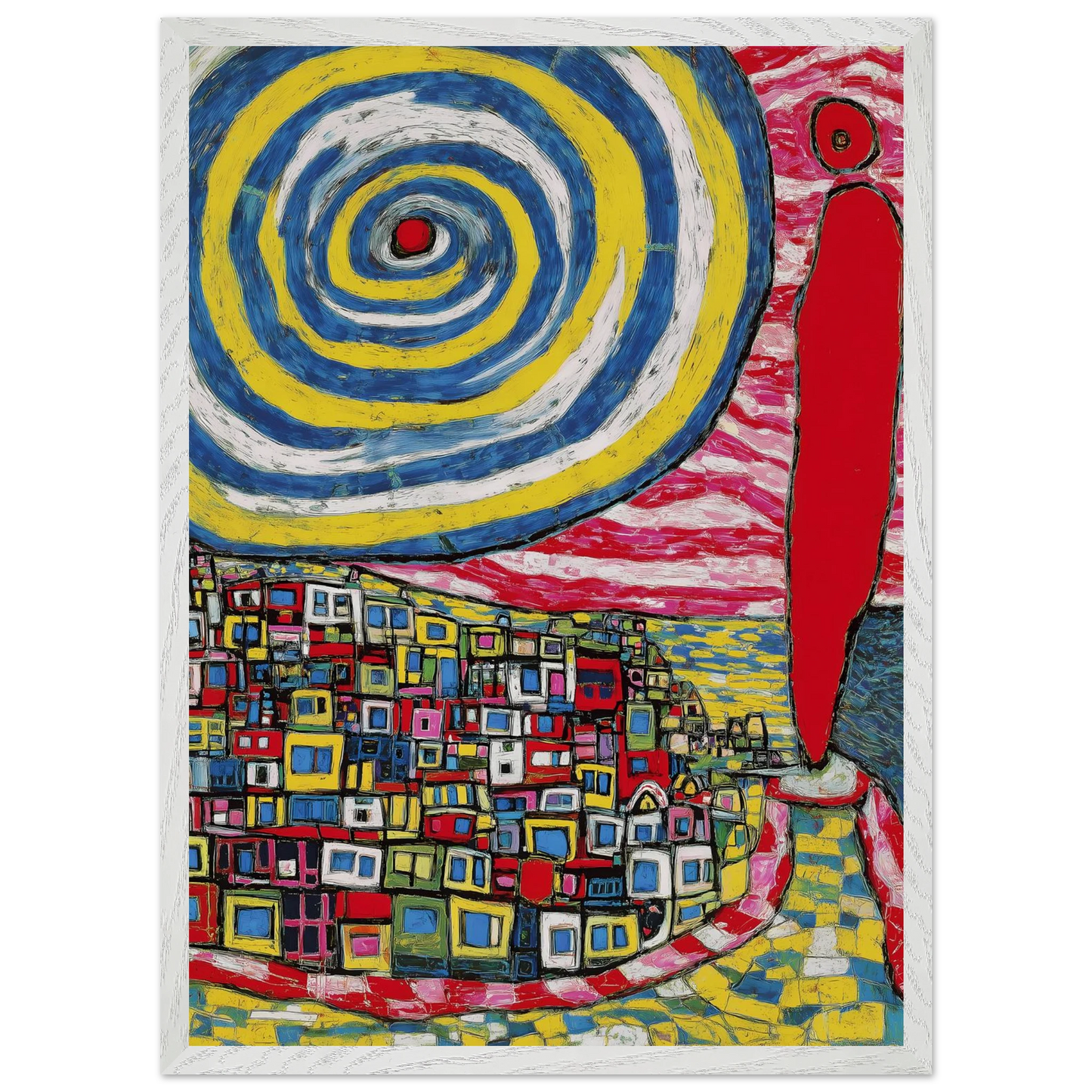 La Spirale et les Maisons — tableau encadré bois — vue 11 — art mural STNCL