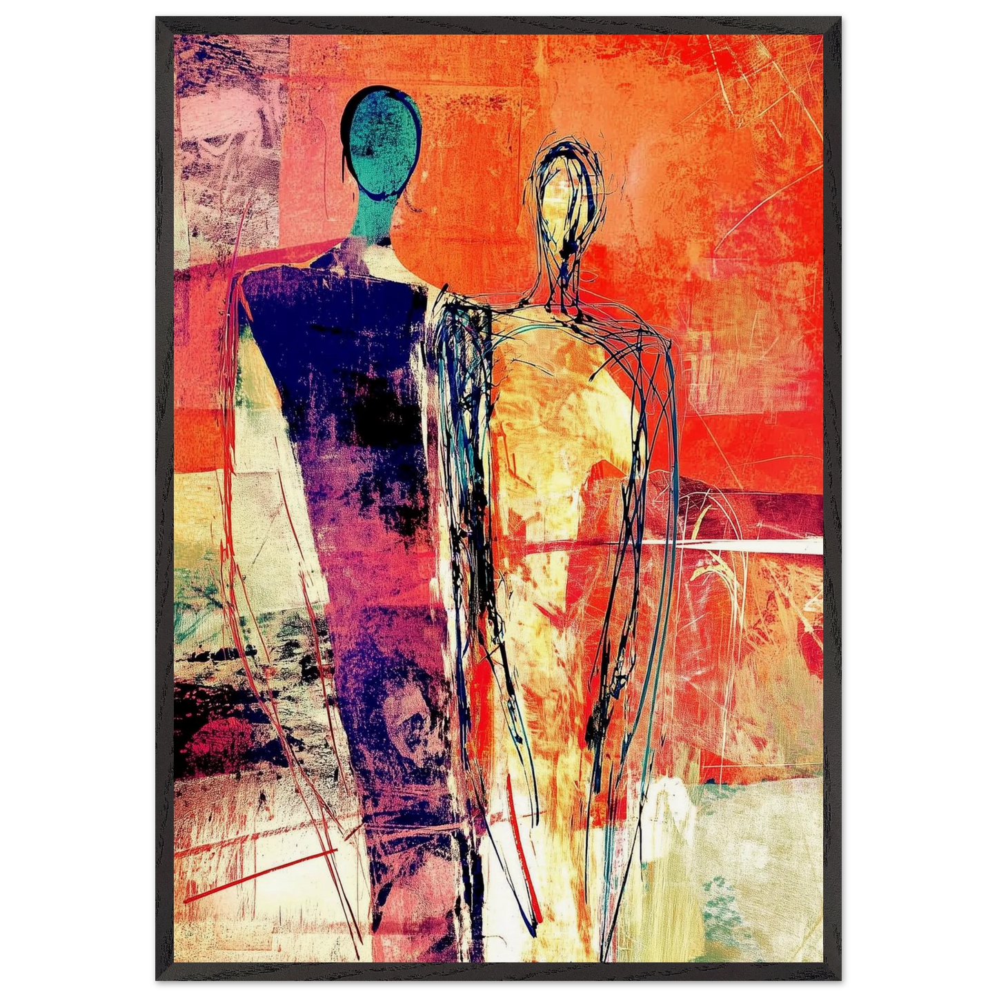Deux Silhouettes Enlacées — tableau encadré bois — art mural STNCL