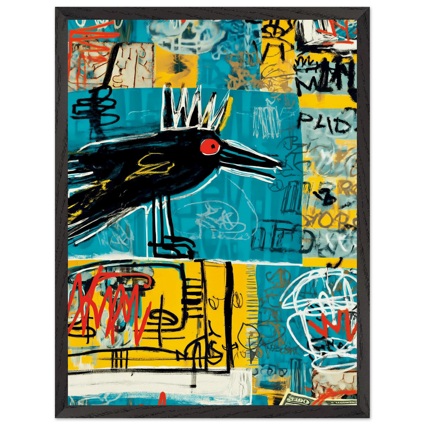 Corbeau Couronné — tableau encadré bois — vue 15 — art mural STNCL