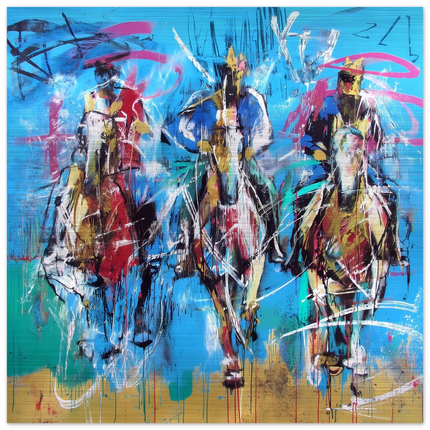 Trois Cavaliers — tableau aluminium — vue 4 — art mural STNCL