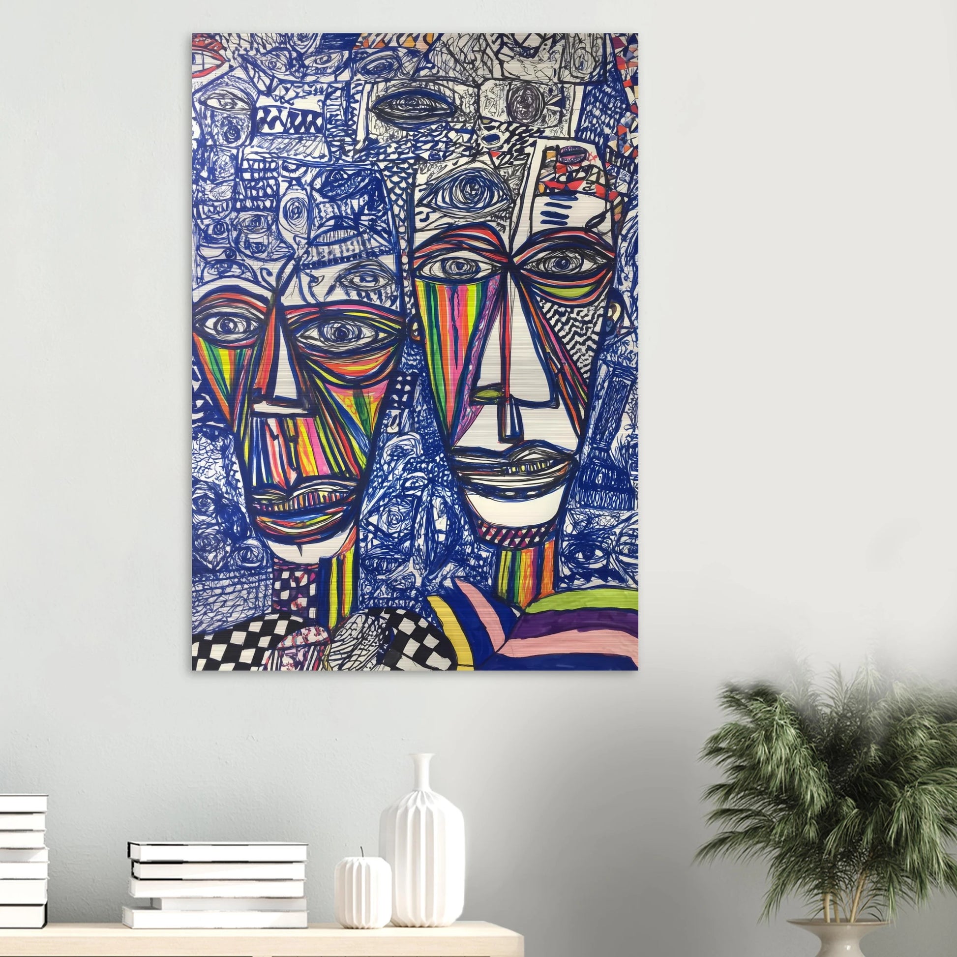 Deux Visages au Feutre — tableau aluminium — vue 6 — art mural STNCL