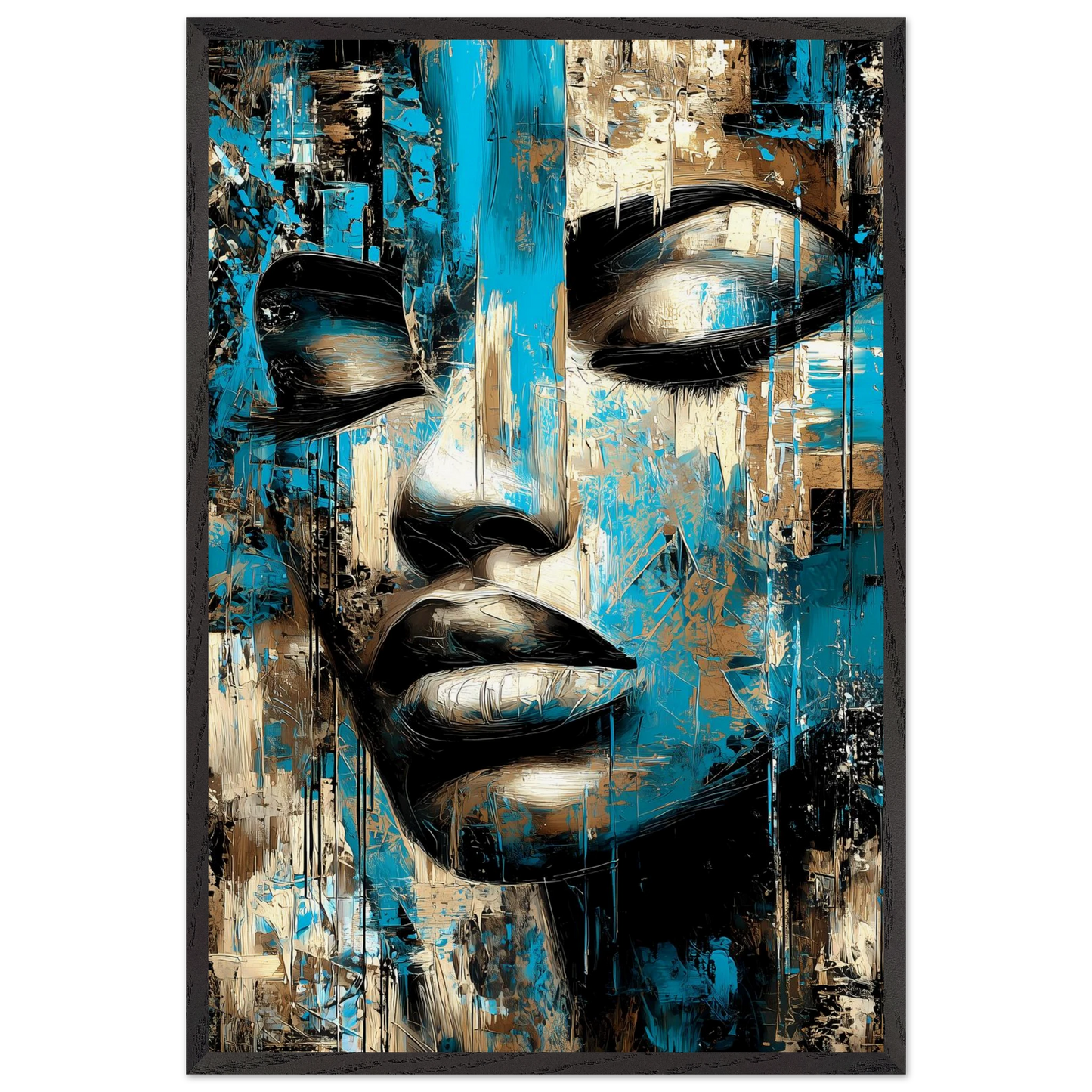 Bleu et Or — tableau encadré bois — vue 2 — art mural STNCL