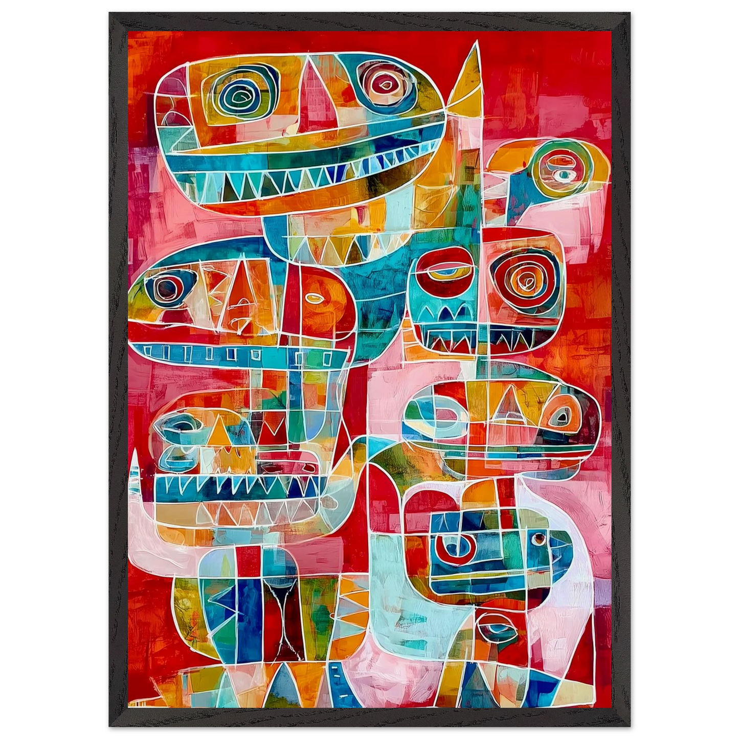 Totems Imbriqués — tableau encadré bois — vue 10 — art mural STNCL