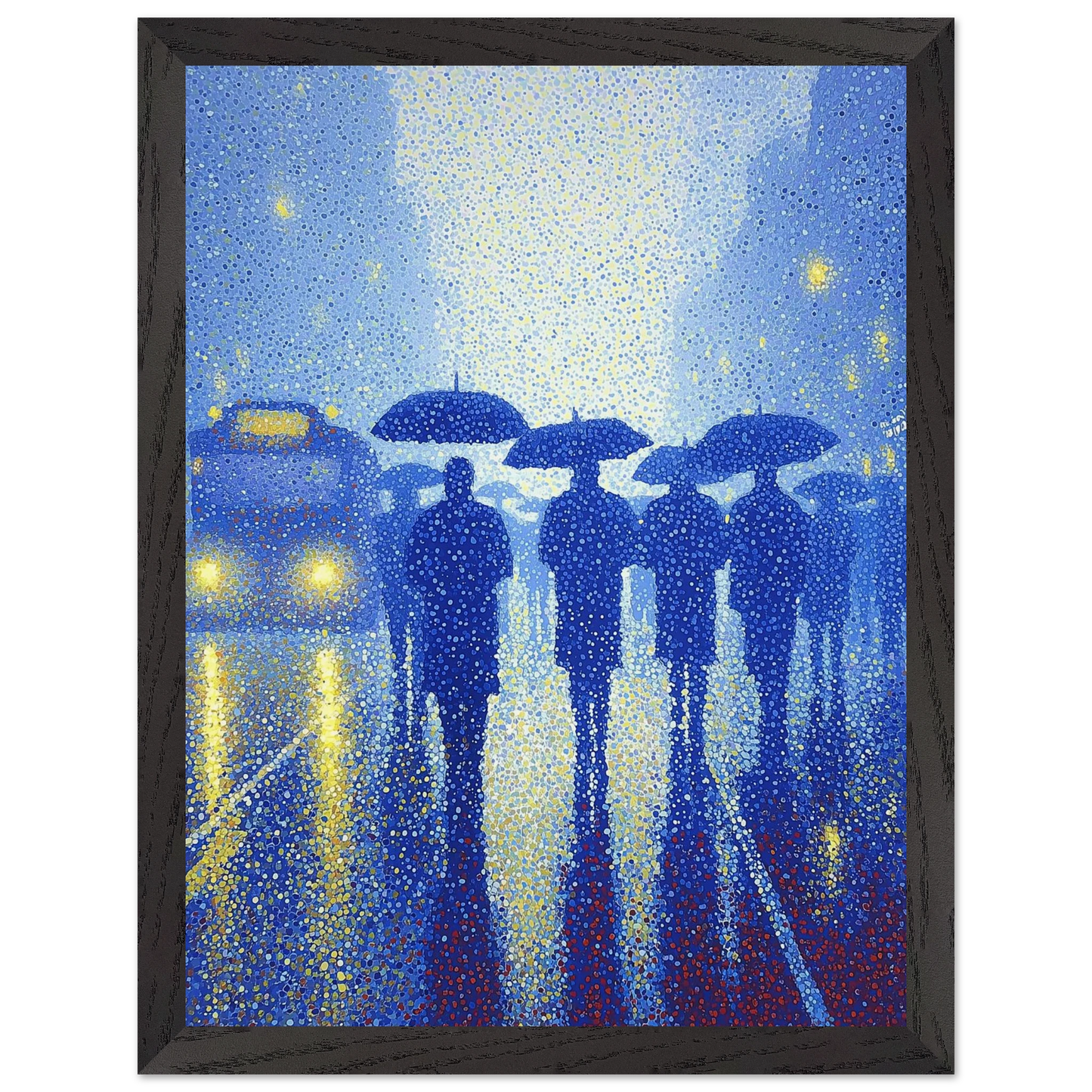 Pluie de Néon Bleu — tableau encadré bois — vue 4 — art mural STNCL