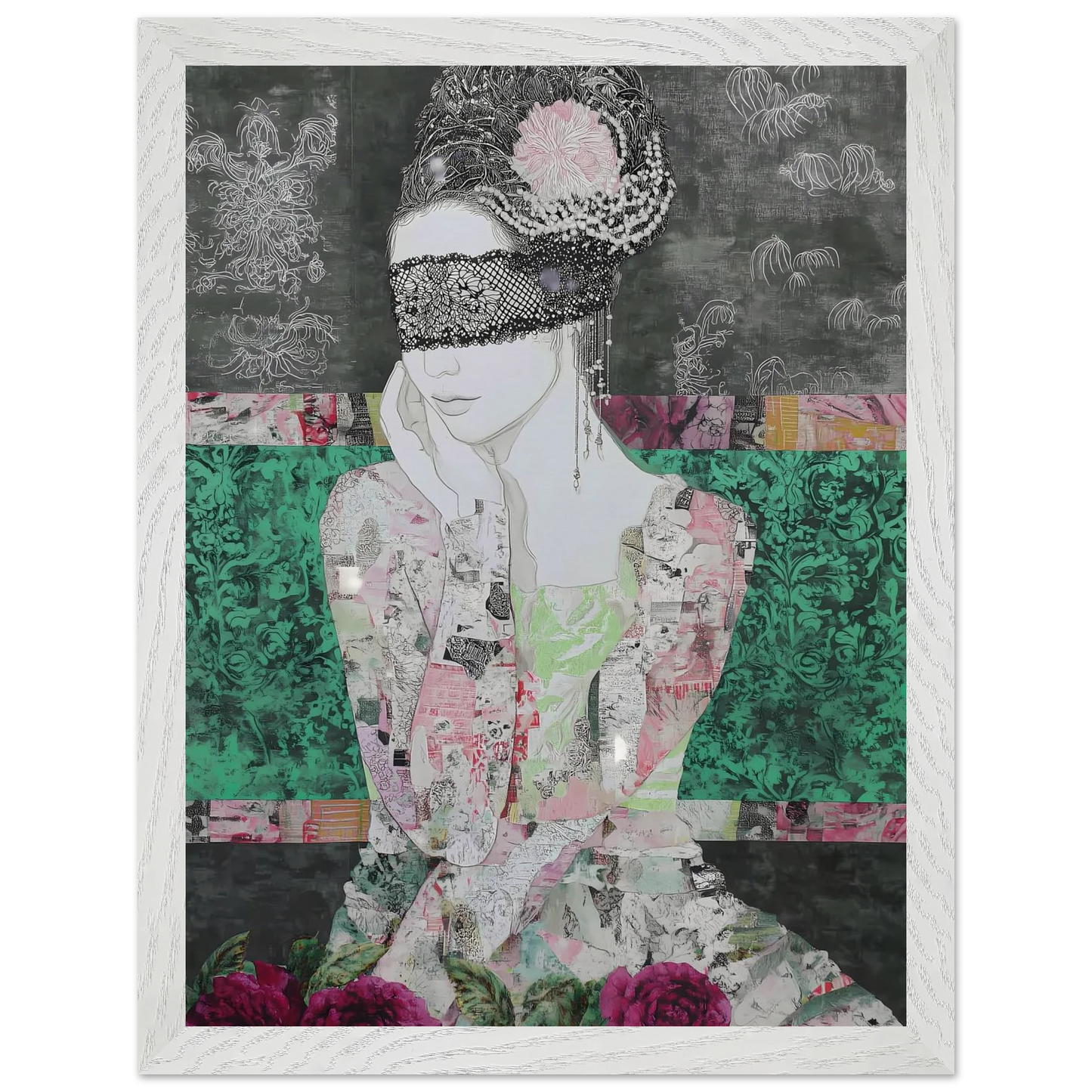 Dame de Dentelle — tableau encadré bois — vue 9 — art mural STNCL
