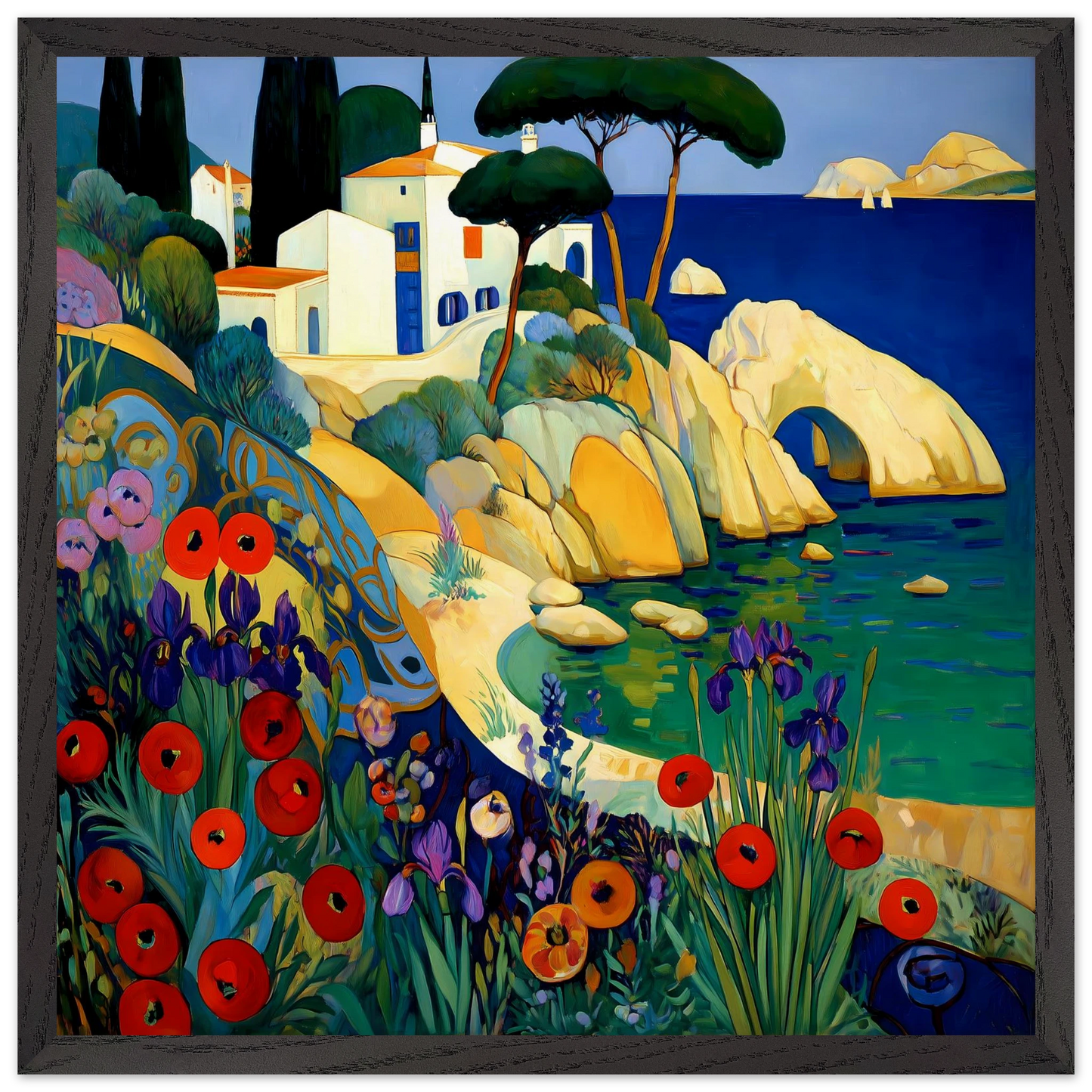 La Crique aux Coquelicots — tableau encadré bois — vue 8 — art mural STNCL